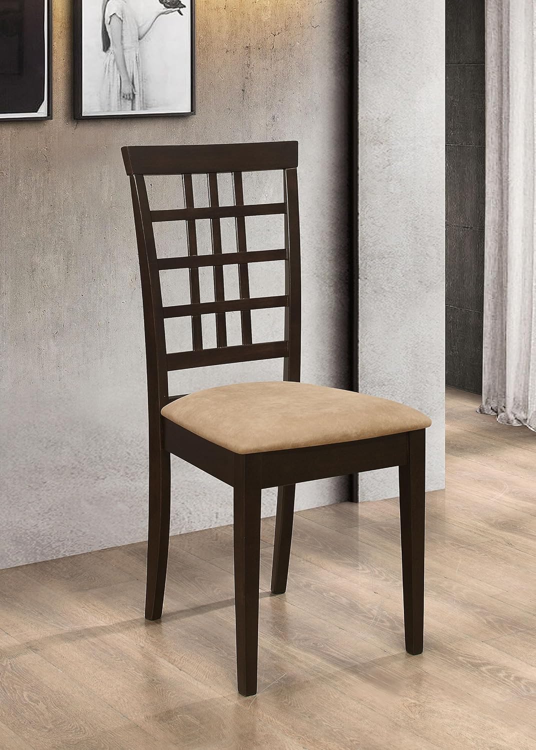 Coaster Home Furnishings - Kelso - Wood & Fabric - Armless Dining Chairs with Grid Backrest - Home Kitchen & Dining Room - Set of 2 - Cappuccino - 190822