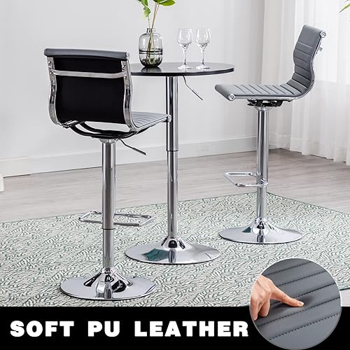 Miniatura 5 de Kmax Taburetes de bar de metal, sillas de bar giratorias, color gris, altura ajustable, taburete de piel sintética, taburete de mostrador sin brazos