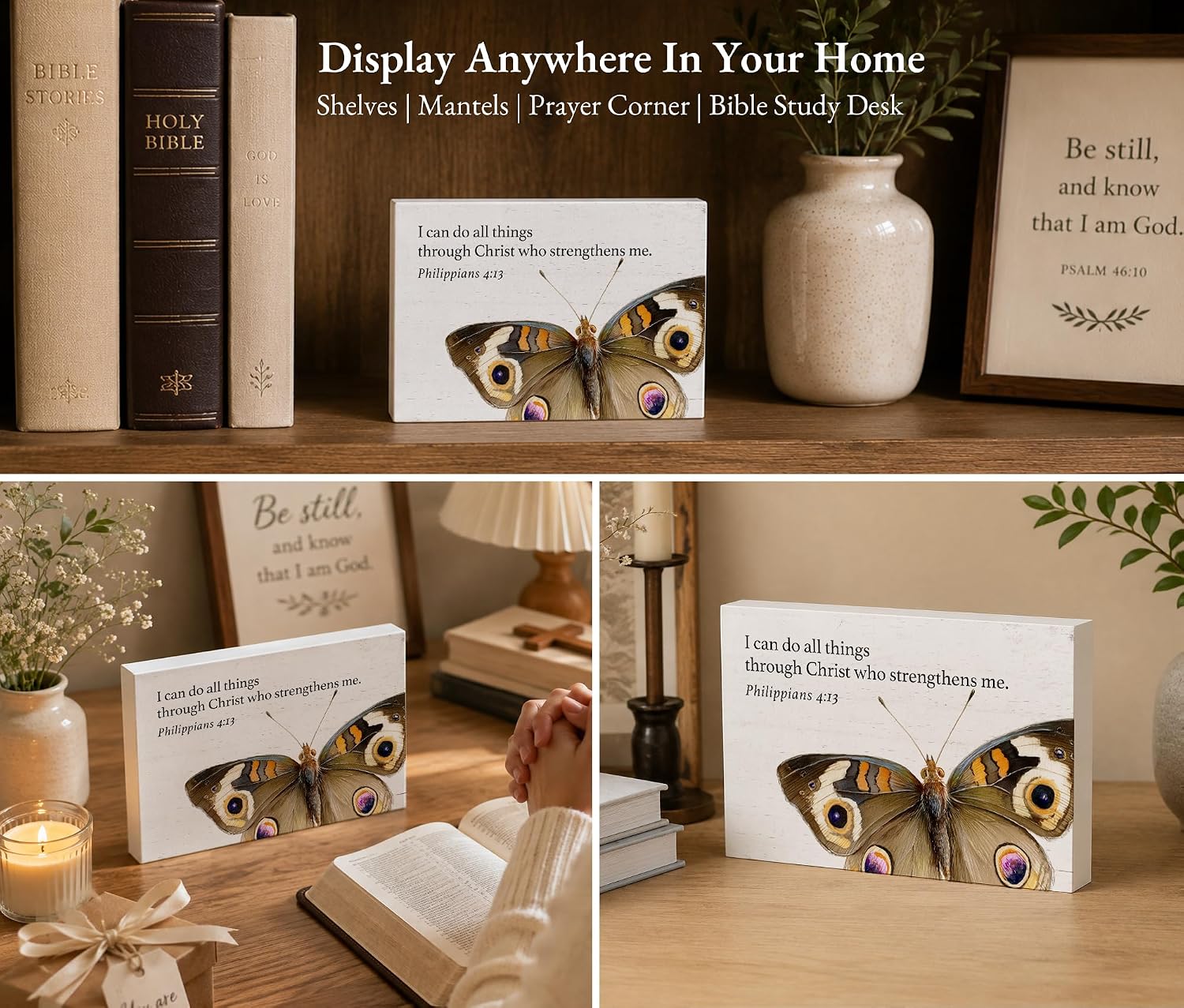 Philippians 4:13 Bible Verse Wood Desk Decor, Christian Gifts for Women image 3