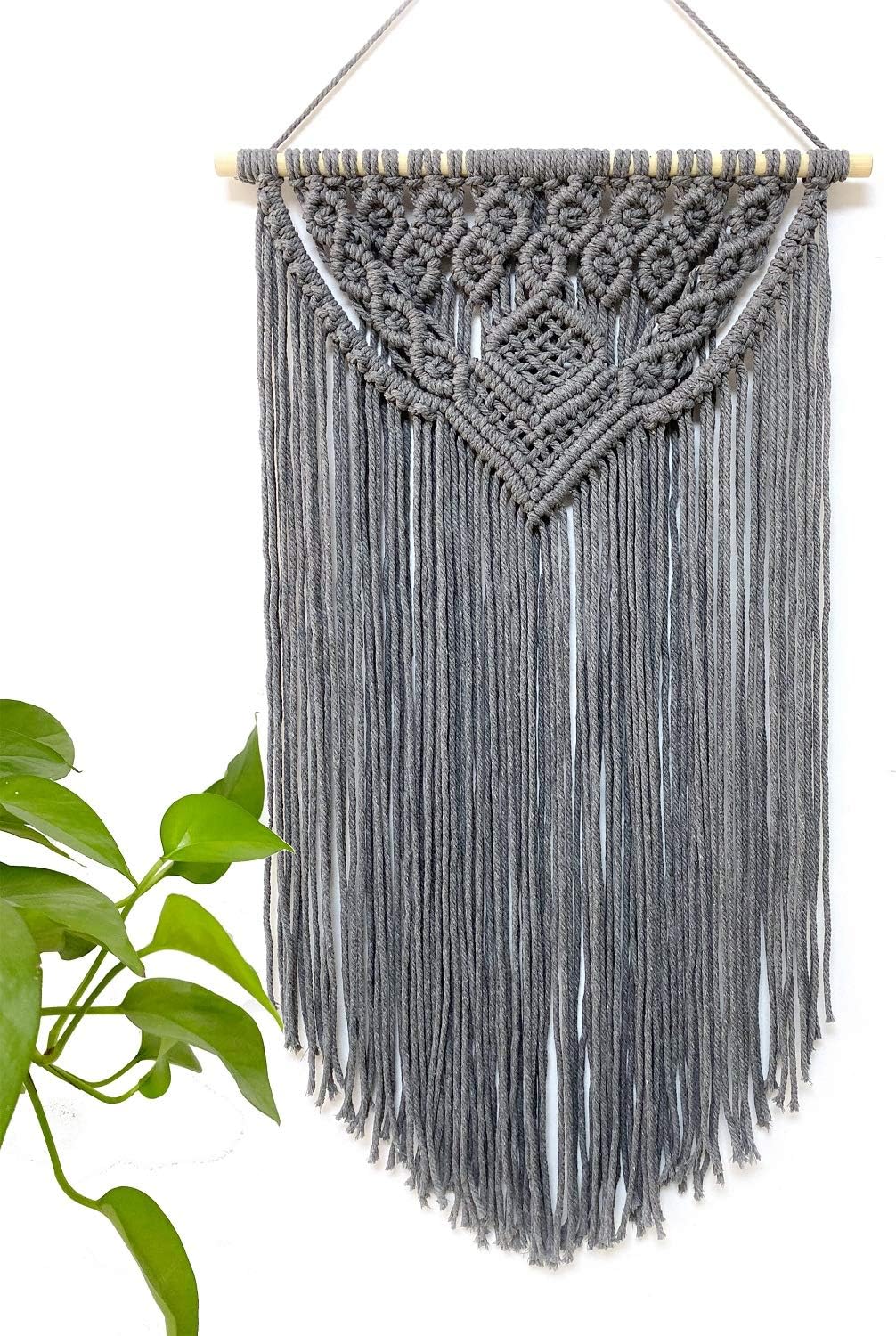 Youngeast Handmade Boho Macrame Wall Hanging Woven Craftmanship 16.9 x 30 Inches Grey