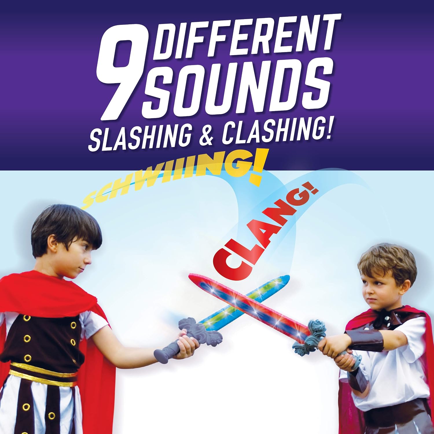 Geospace Geosword Soft and Safe Dueling Sword - 2 Pack with LED Lights & Movement Battle Sounds, Assorted Colors (Green or Red)
