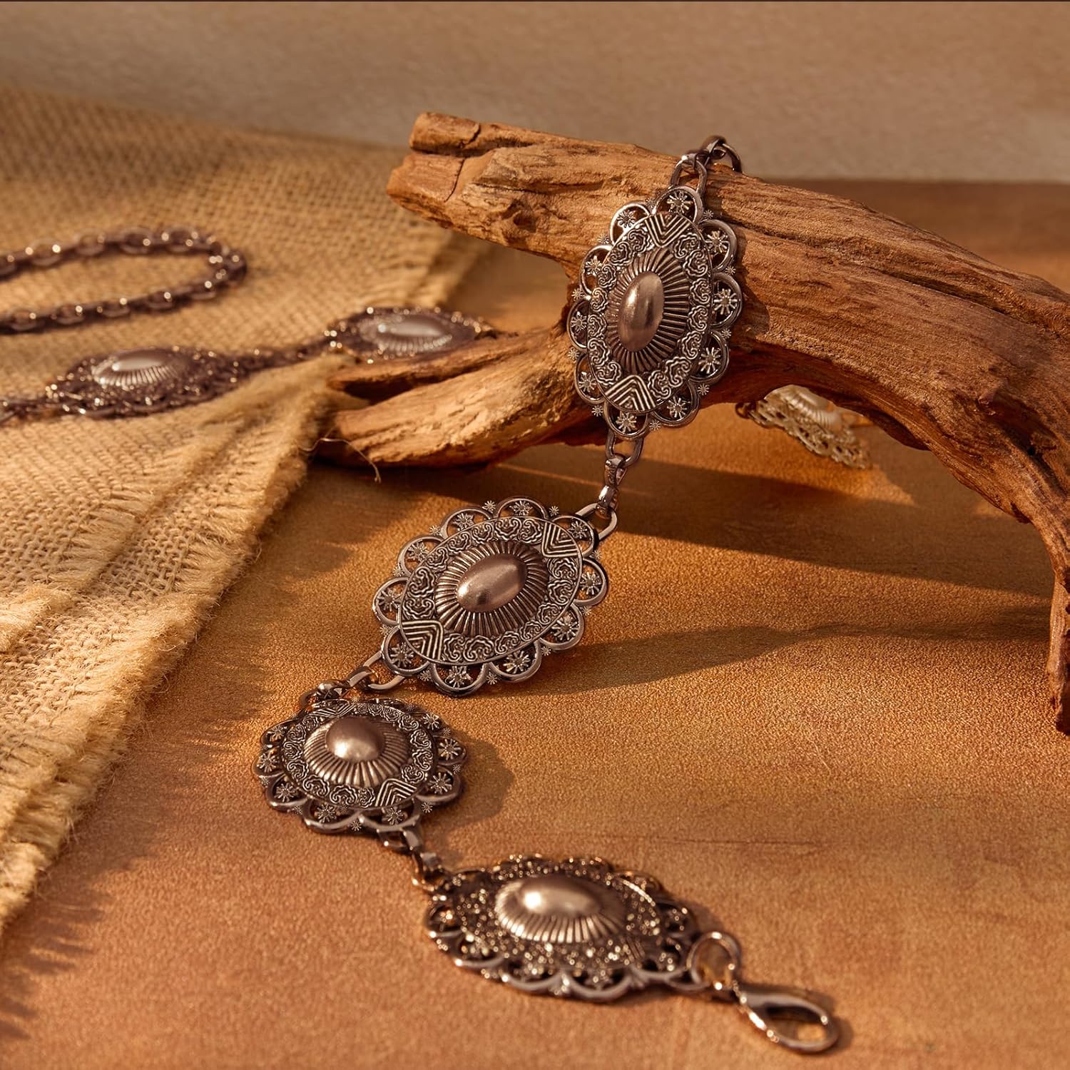 XZQTIVE Women Boho Chain Belts For Dresses Jeans Western Cowgirl Waist Links Belt Adjustable Metal Concho Belt - Image 3