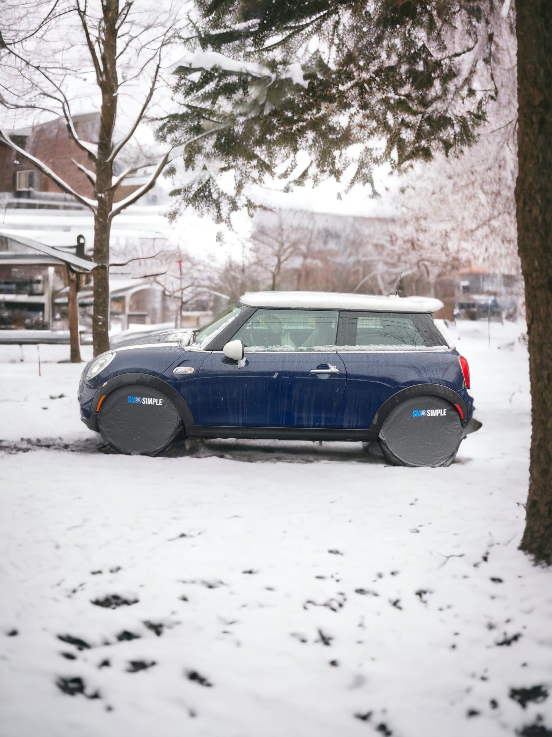 Sno Simple Wheel Shield (Compact): Prevent Snow & Ice in Tires & Wheel Well. for Parked Vehicles in driveways, Street Parking & Snow plow Routes. Reduced Shoveling, Quicker Getaway. 2 Pack.