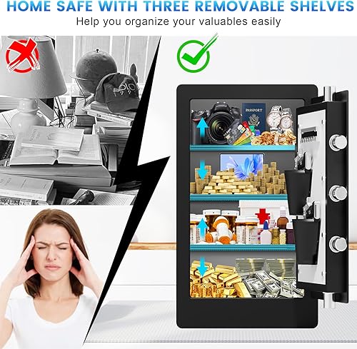 Miniatura 6 de Caja fuerte biométrica ignífuga grande de 23.62 pulgadas de alto para uso doméstico, caja de seguridad de huellas dactilares de acceso rápido con