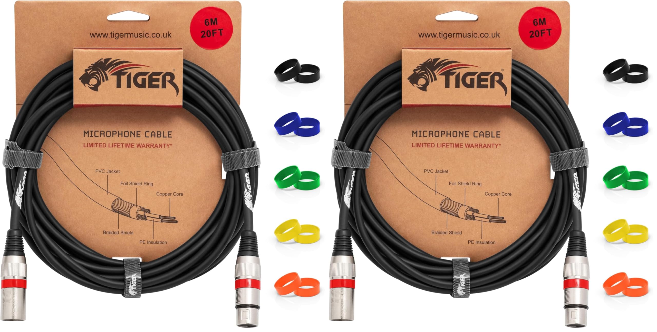 Tiger MIC4-06 Silver Series XLR-XLR Câble de Microphone de 6m par pack de 2 - 6