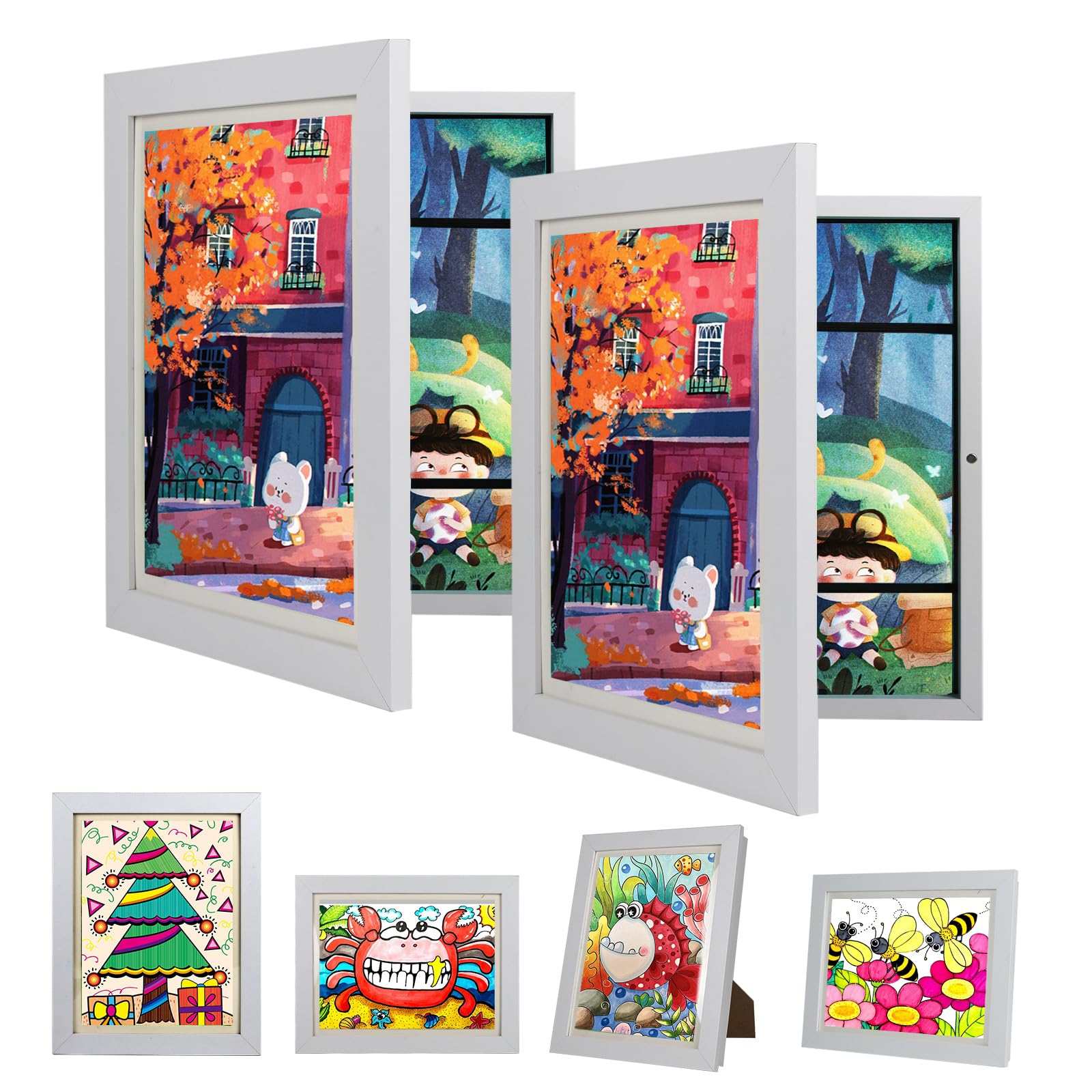 2Pack Kids Artwork Frames Changeable -Kids Art Frame,Kids Art Frames Front Opening Holds 150,8.5x11 White Rows Childrens Art Frame for Storage Kids Art,Picture Frame for Display Kid Art Work