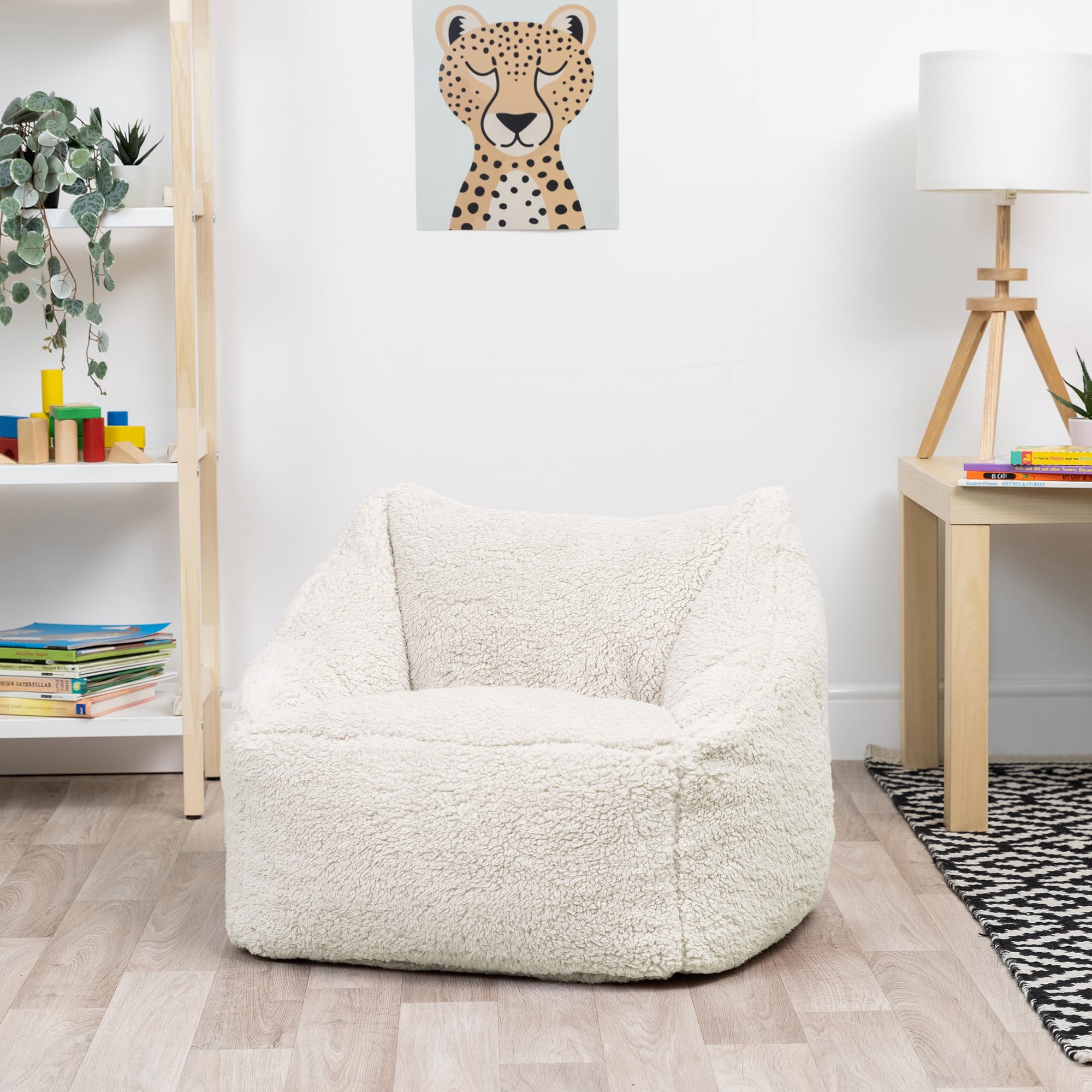 Icon Natalia Teddy Pouf Enfant, Tissu Bouclé, pour Poire avec Remplissage, Chaise Enfant, Fauteuil Chambre, Meuble Chambre, Meuble Salon, Crème