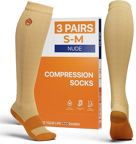 FixiC Calcetines de compresión para hombres y mujeres, 3 pares, L-XL (8-15), 15-20 mmHg, medias de compresión para mujeres y hombres, calcetines de