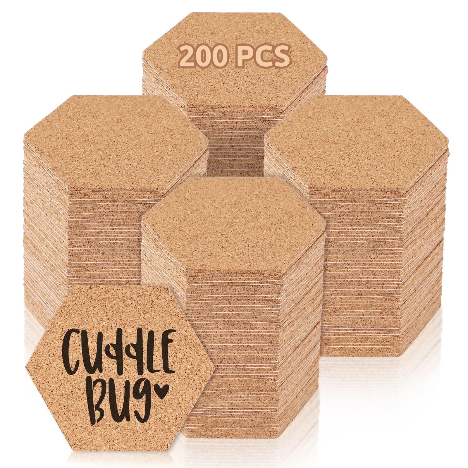 Lot de 200 dessous de verre en liège épais de 10,2 cm pour le bricolage, les tasses absorbantes, les verres à vin, le café, le thé, la maison et le bureau
