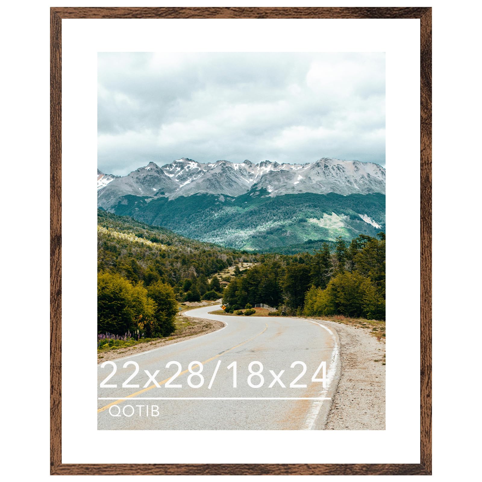 QOTIB Wood 22x28 Picture Frame with 18x24 Mat, Display 18x24 with Mat or 22x28 Without Mat, Wood 22 by 28 Photo Frame, 22 x 28 Frame for Wall Hanging Display, Deep Brown — image 1