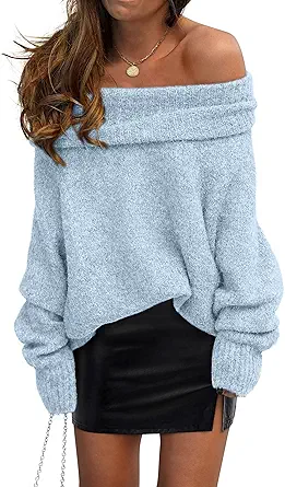 PRETTYGARDEN Women's Off The Shoulder Sweater Long Sleeve Tops 2025 Fall Loose Knit Pullover Sweaters Winter Clothes