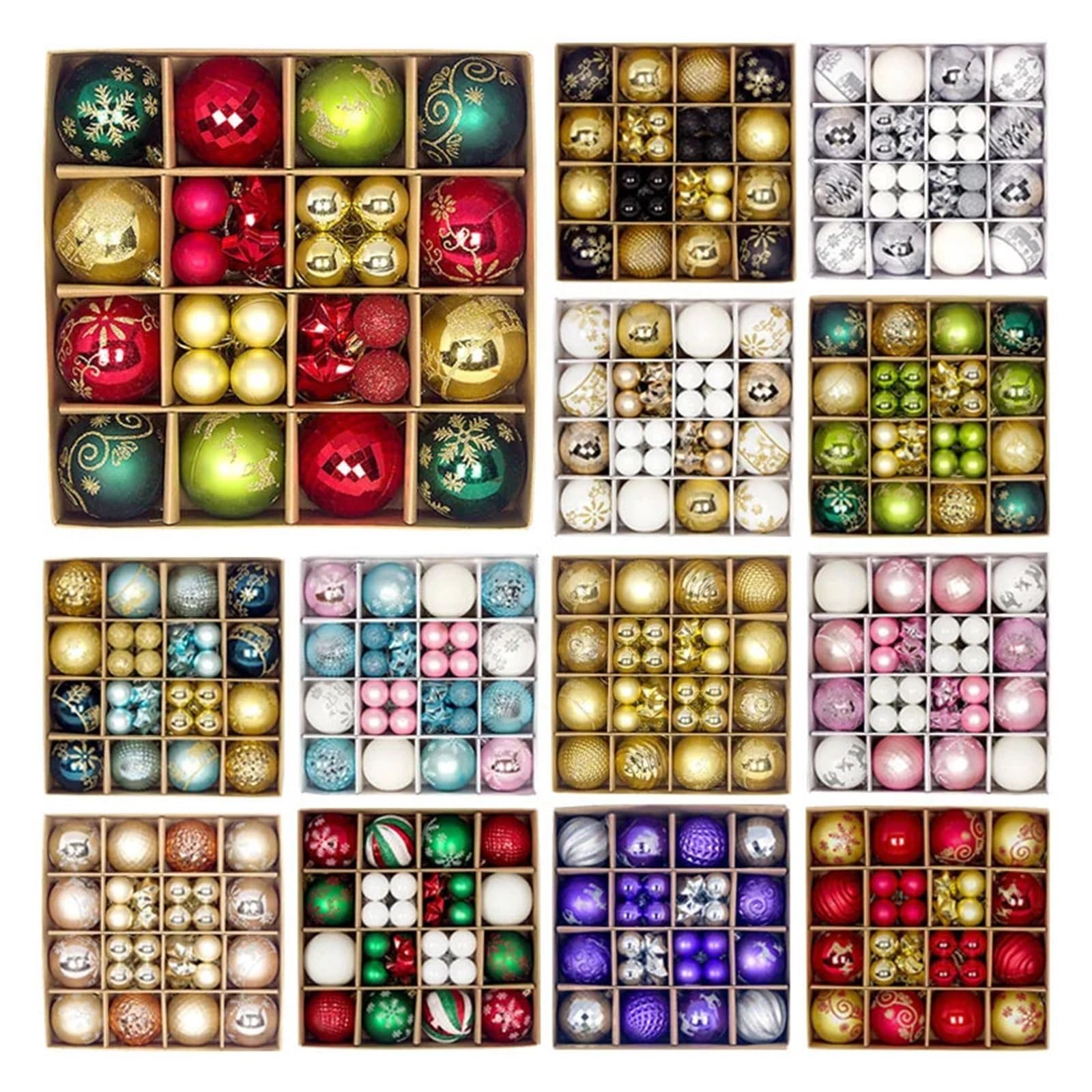 Bolas de Navidad 44 Uds Bolas de Navidad pintadas en Forma de 3-6cm Bolas galvanizadas Bolas de plástico Decoraciones navideñas Bolas para Arbol de Navidad (Color : Style1, Size : 3CM 6CM)