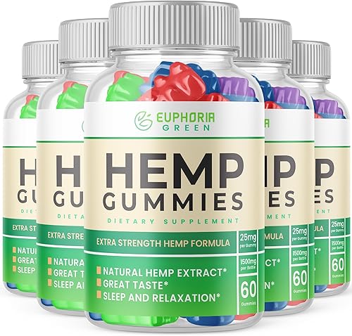 (5 Pack) Euphoria Green Gummies - Official Formula - Euphoria Green Hemp Gummies, Euforia Green Gummies with Hemp Extract, Great Taste, Euphoria