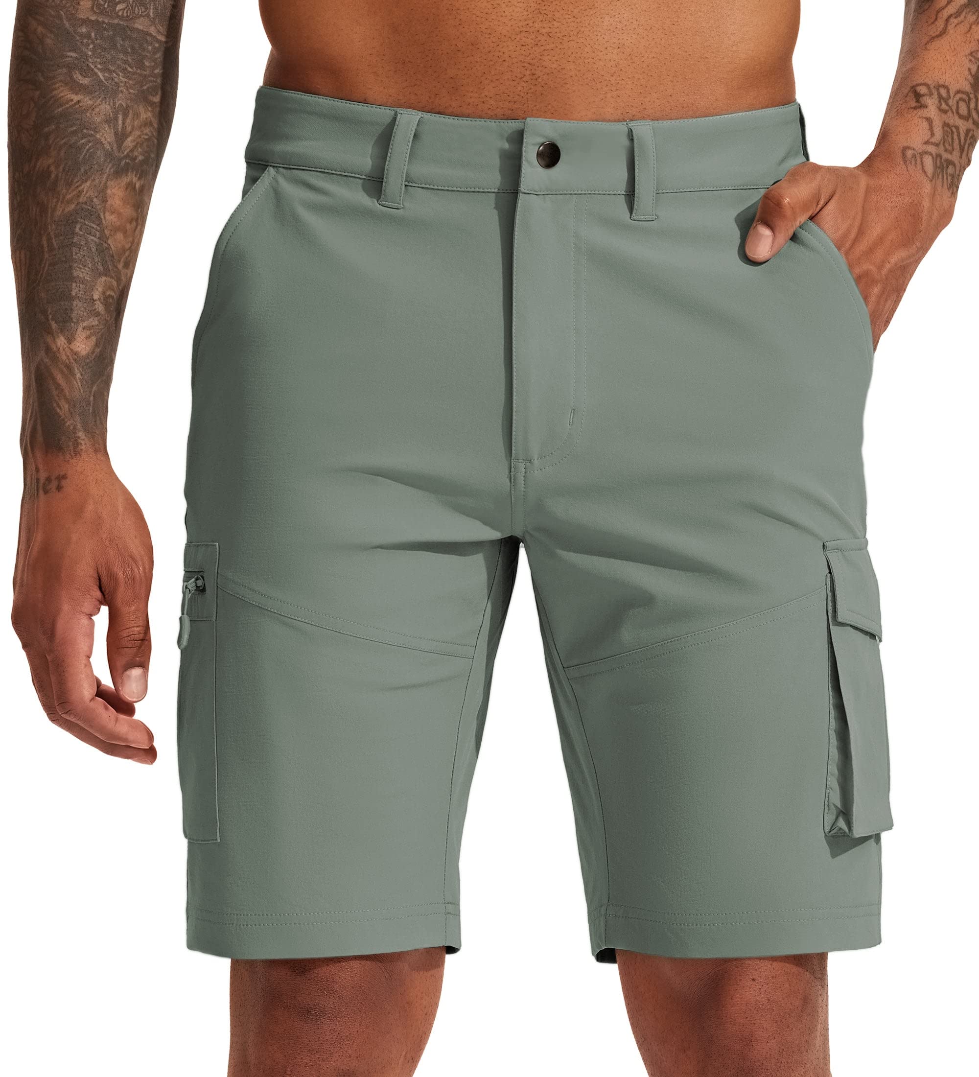Willit Pantalones Cortos de Senderismo para Hombre, Estilo Cargo, atléticos, de Secado rápido, elásticos, Casuales, de Verano, con Bolsillos, 9 Pulgadas