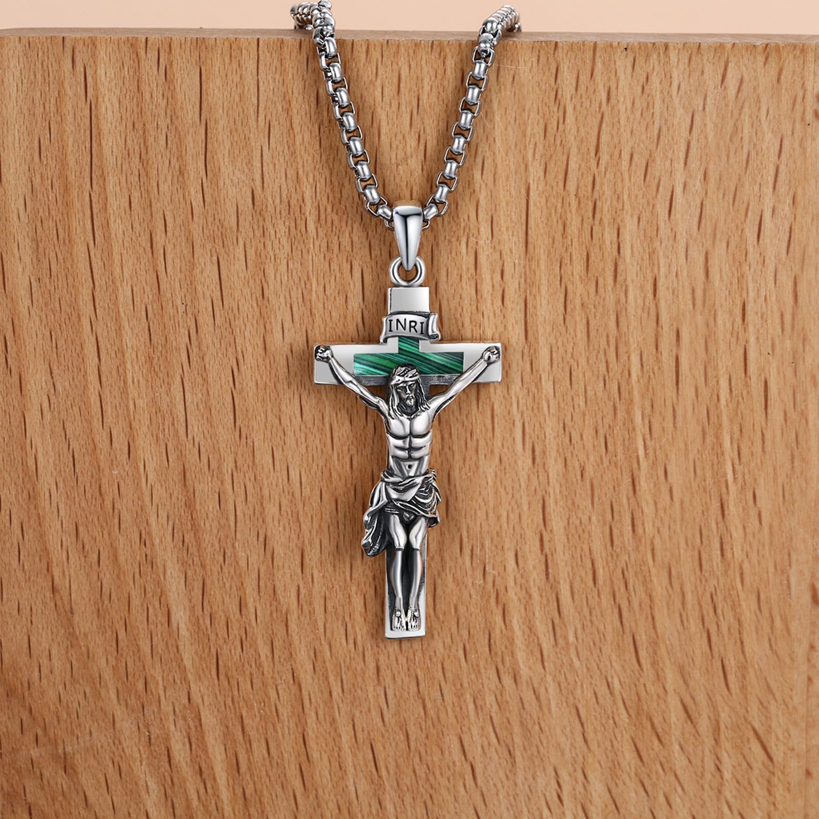 Collana con ciondolo a forma di crocifisso, in argento Sterling 925, con ciondolo a forma di croce cattolica, regalo di Natale, per uomini e donne, 38 x 20 mm, 52 inches, Argento sterling, Non