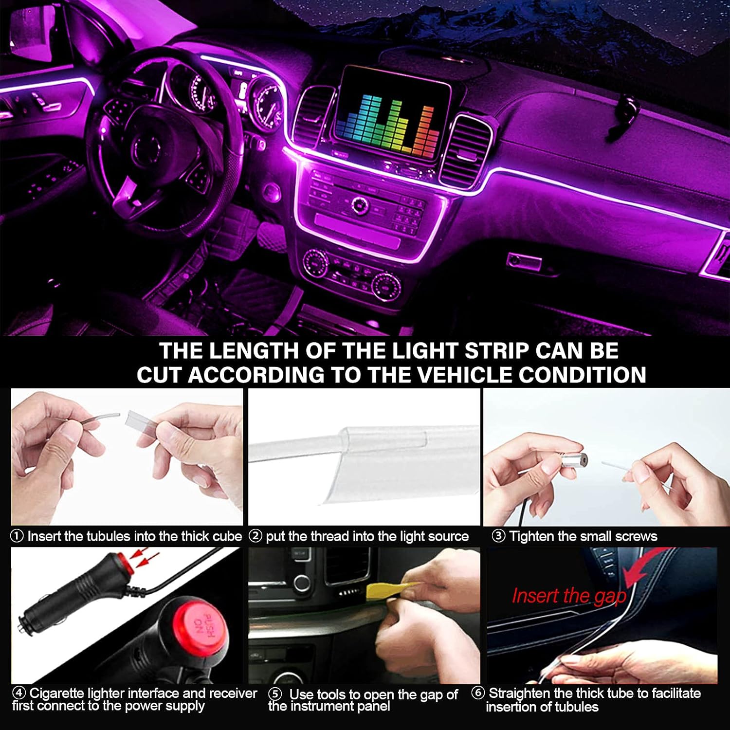 Car LED Interior Strip Lights, LIGHEID Multicolor RGB Ambient Lighting Kits, 16 Million Colors 5 in 1 with 236 inches Fiber Optic, Sound Active Function and Wireless Bluetooth APP Control 6 81Ydz1hElhS. AC SL1500