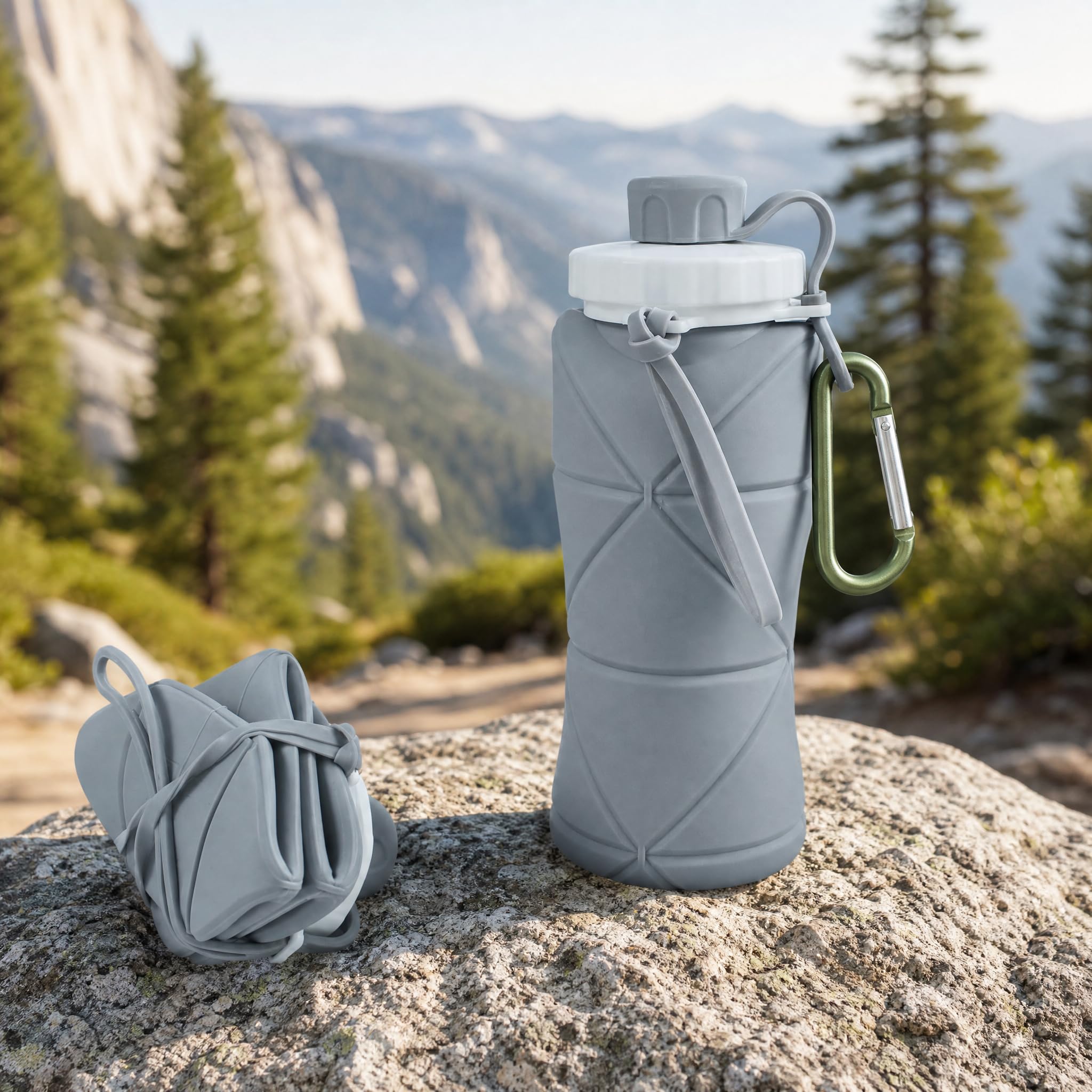 Waoferfio 600ml Collapsible Water Bottle, Silicone Foldable Portable, Leakproof Lightproof Reusable Sports Running Water Bottle for Running, Hiking, Cycling,Yoga,Camping,Fitness & Outdoor Activities