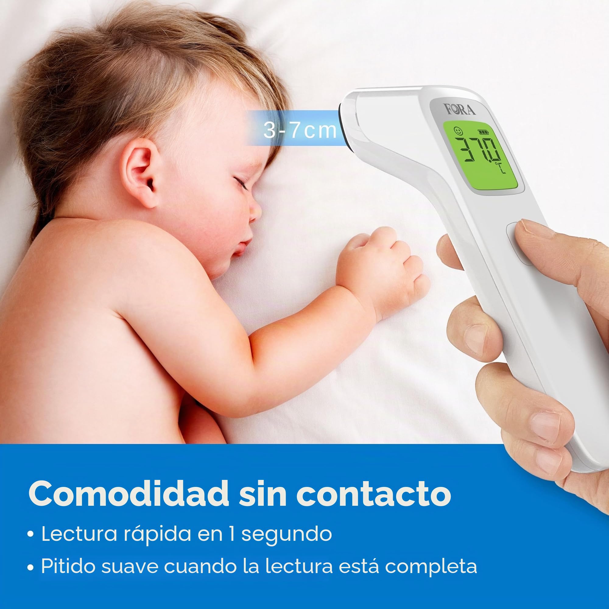 FORA IR42 Termómetro de frente - Termómetro infrarrojo para fiebre, sin contacto, medición inmediata y precisa para bebés, adultos y objetos, indicador LED y advertencia de fiebre