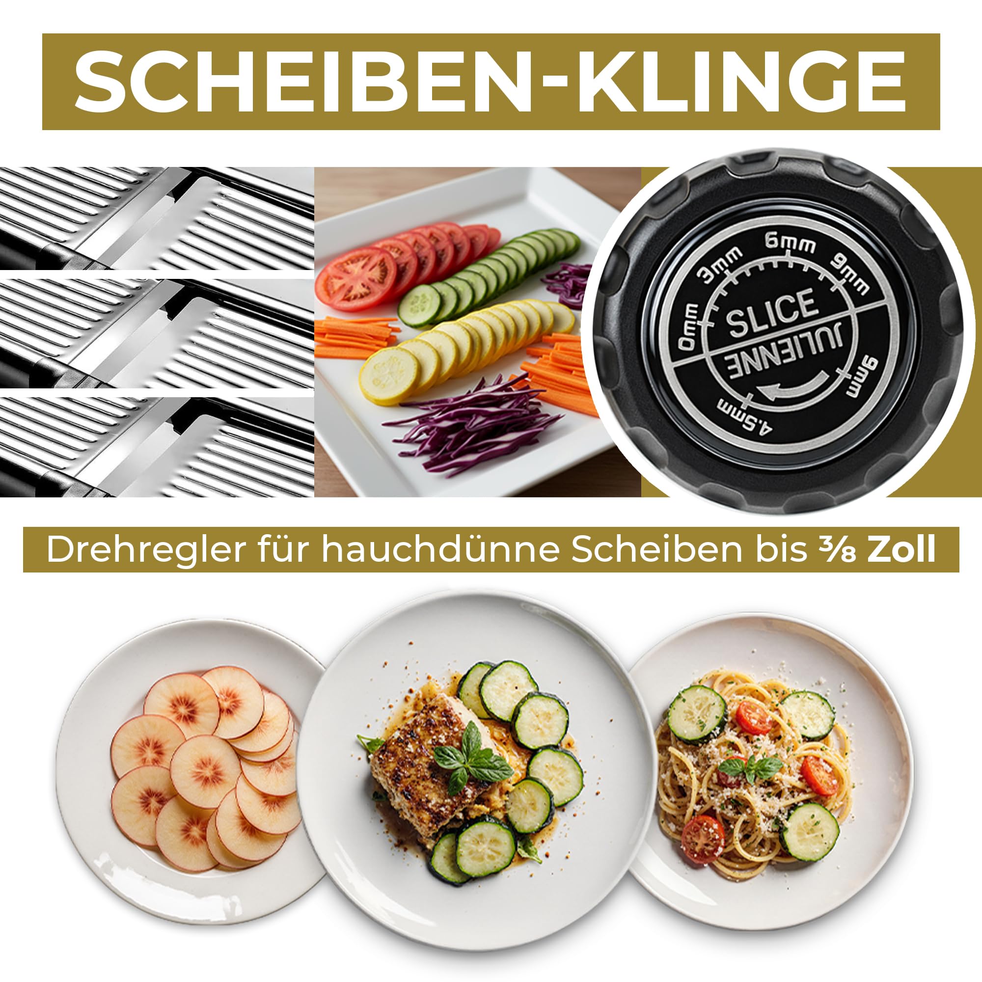 Verstellbarer Gemüsehobel aus Edelstahl – Mandoline Küchenhobel für Kartoffeln, Tomaten, Karotten, Obst, Gemüse & Zwiebeln – Inklusive 1 Paar Schnittschutzhandschuhe