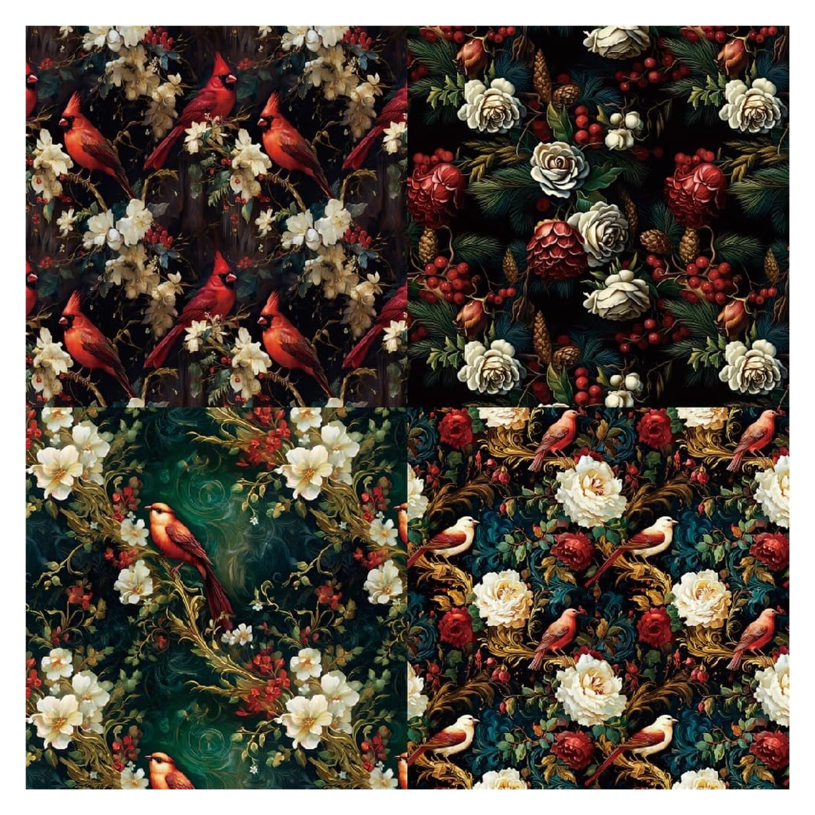 Zestawy ozdób choinkowych, Tło albumu, karton, Boże Narodzenie, 24 arkusze, 6"x6", kwiatowy, jednostronny nadruk z szyszką sosnową, zestaw papieru