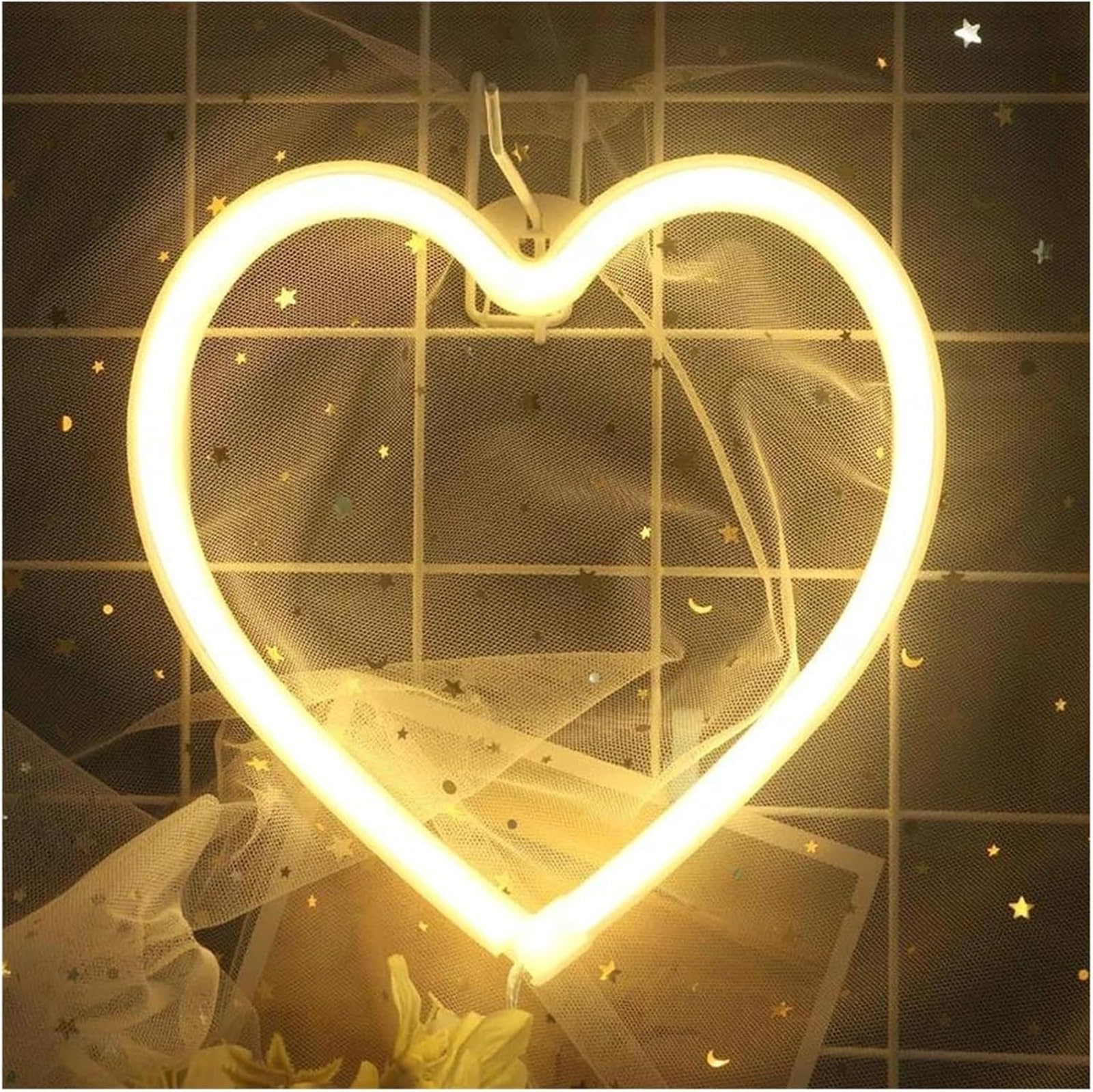 Lettere colorate, illuminazione interna, insegna al per neon a forma di cuore, da appendere alla parete(Giallo)