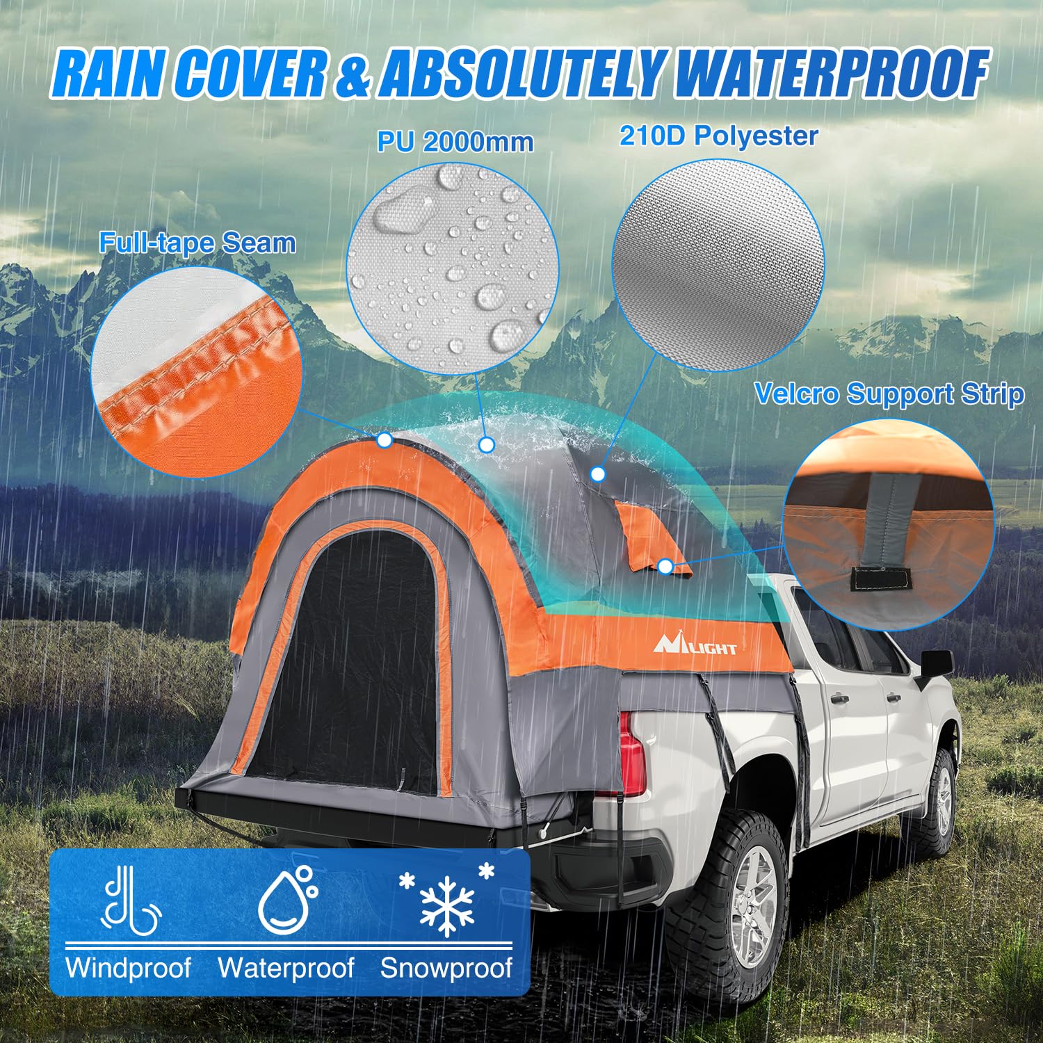 Nilight LKW-Bettzelt, 150-150 cm, Pickup-Zelte mit Regenfliege, wasserdicht, PU2000 mm, Doppellagiges Zelt für LKW, 2 Personen, tragbar, volle Größe, Kurze Heckklappe, Bettzelt für Camping