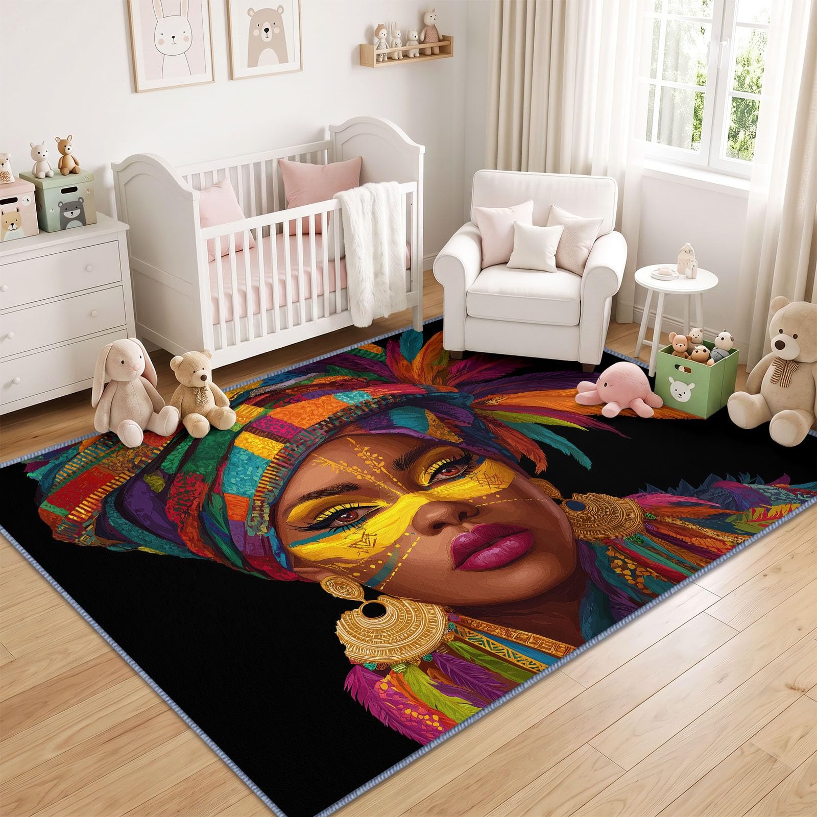 Générique Tapis Style Tribal, 160 x 230 cm, Tapis Antidérapant Portrait Femme Africaine, Doux et Facile d'entretien adaptés au Salon, à la Chambre, à la Cuisine et au Bureau