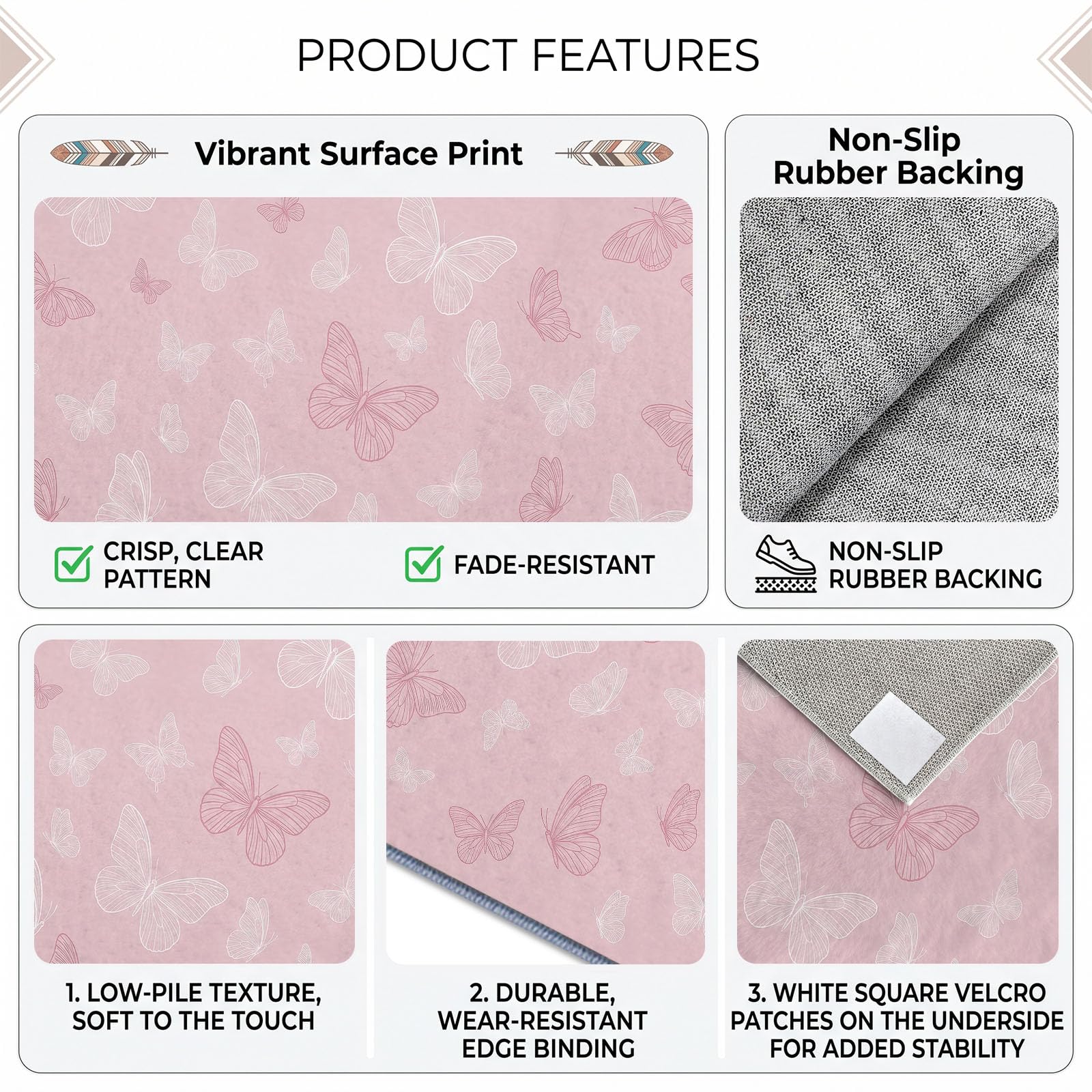 Générique Tapis Lavable Papillon Rose,140x200 cm