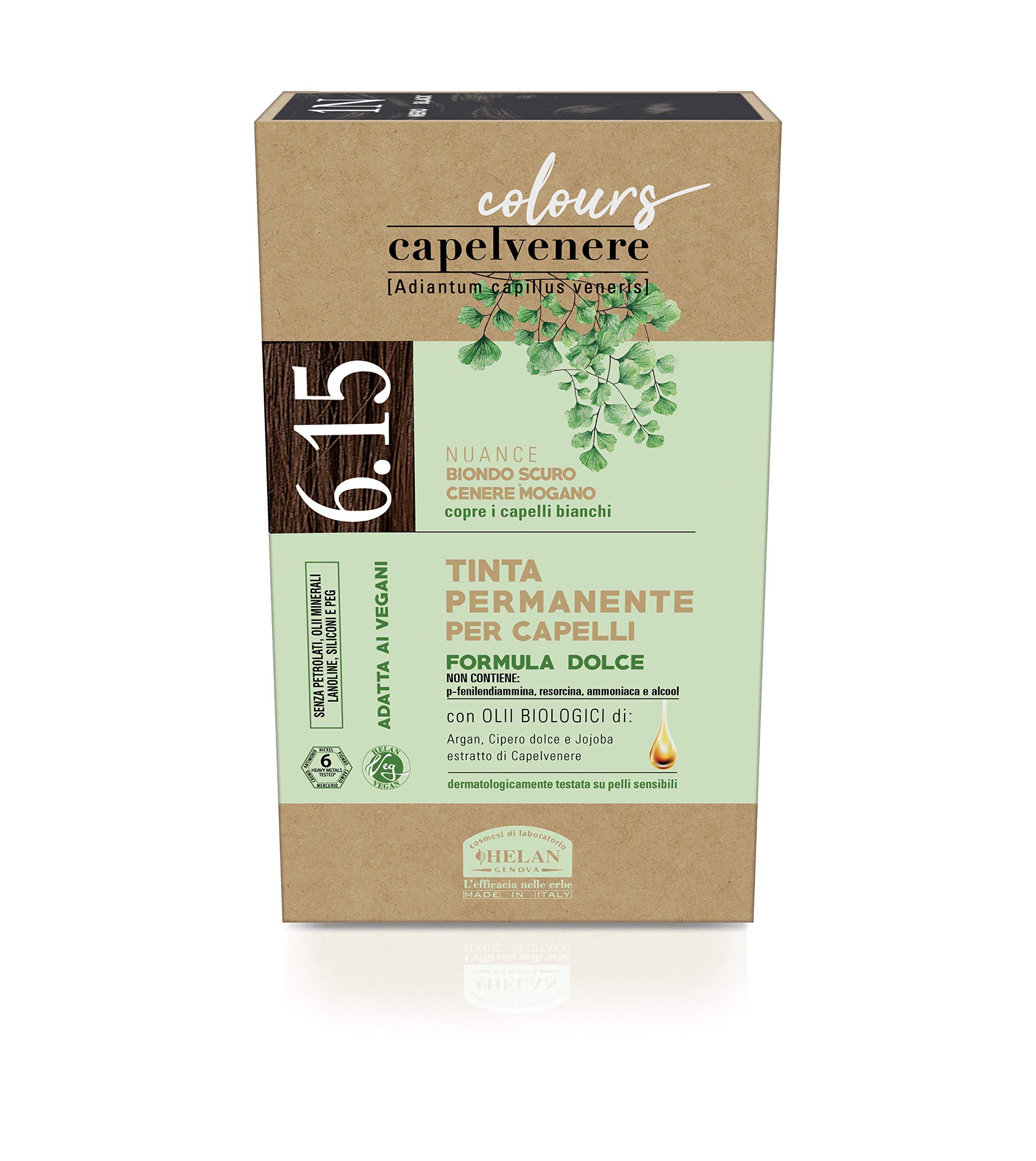 Helan Capelvenere Colours - Dark Blonde Hair Dye Permanent, Gentle Formula 6.15, 100% Dark Ash Mahogany Blonde Coverage - Natural Hair Dye Easy to Use, Odourless - Ammonia & Alcohol Free Hair Colour