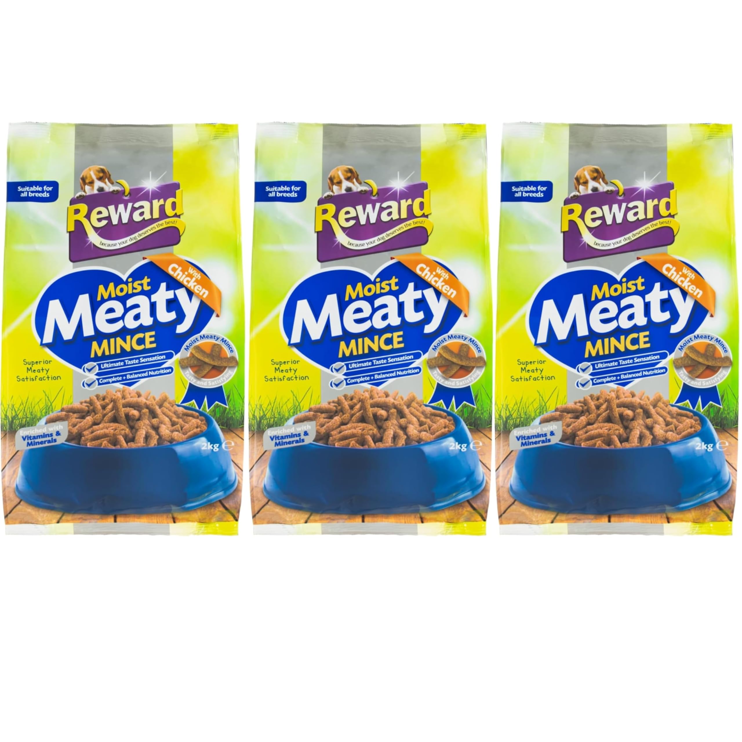 Reward Moist Beef Minced Adult Dog Food 3 x 2kg Each – Complete Balanced Nutrition Nutritious & Delicious Meal for Healthy, Happy Dogs (Pack of 3 Chicken)