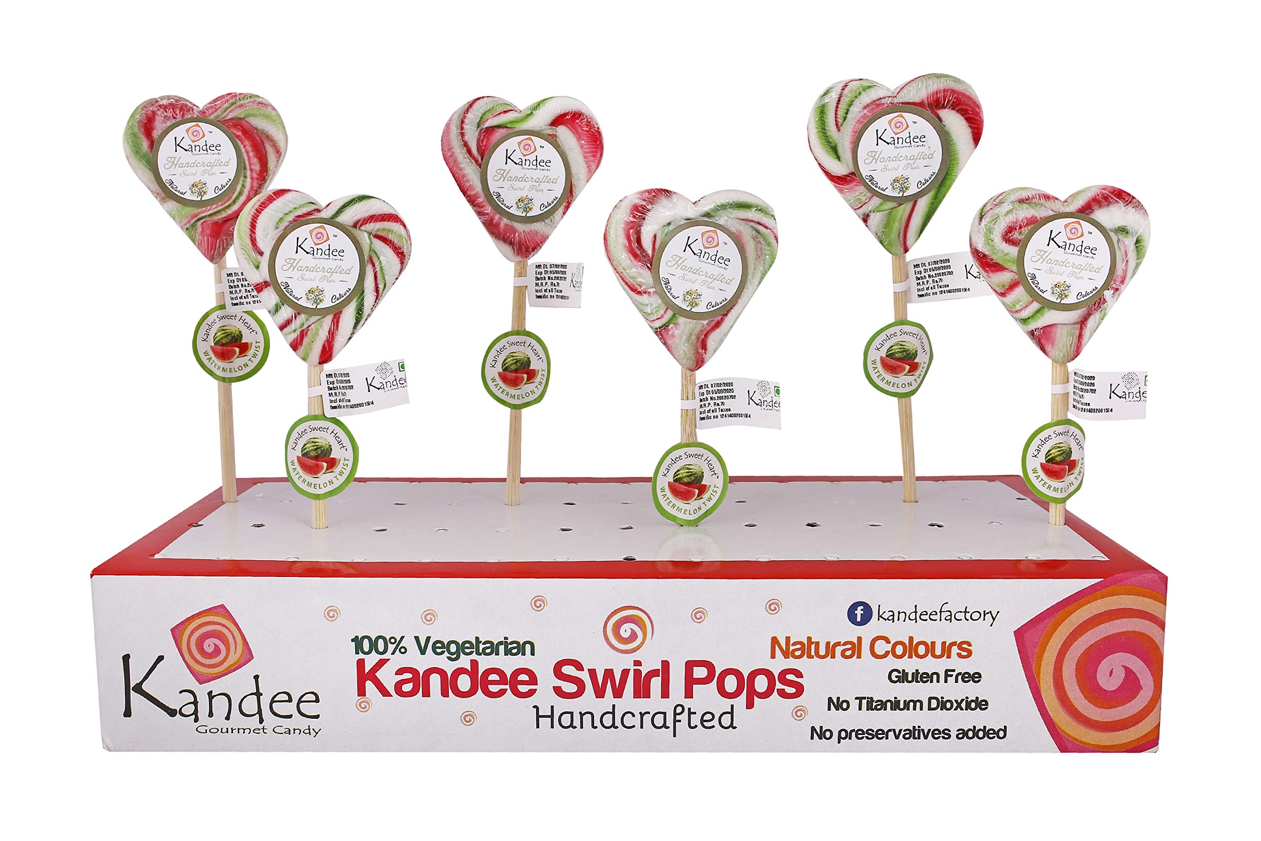 Kandee Gourmet Heart Shape Swirl Pops (Pack of 6 pcs) | Delicious Watermelon Flavor | Candy/Lollipops | Vegetarian With No Artificial Colors | No Added Preservatives | Candee For Kids