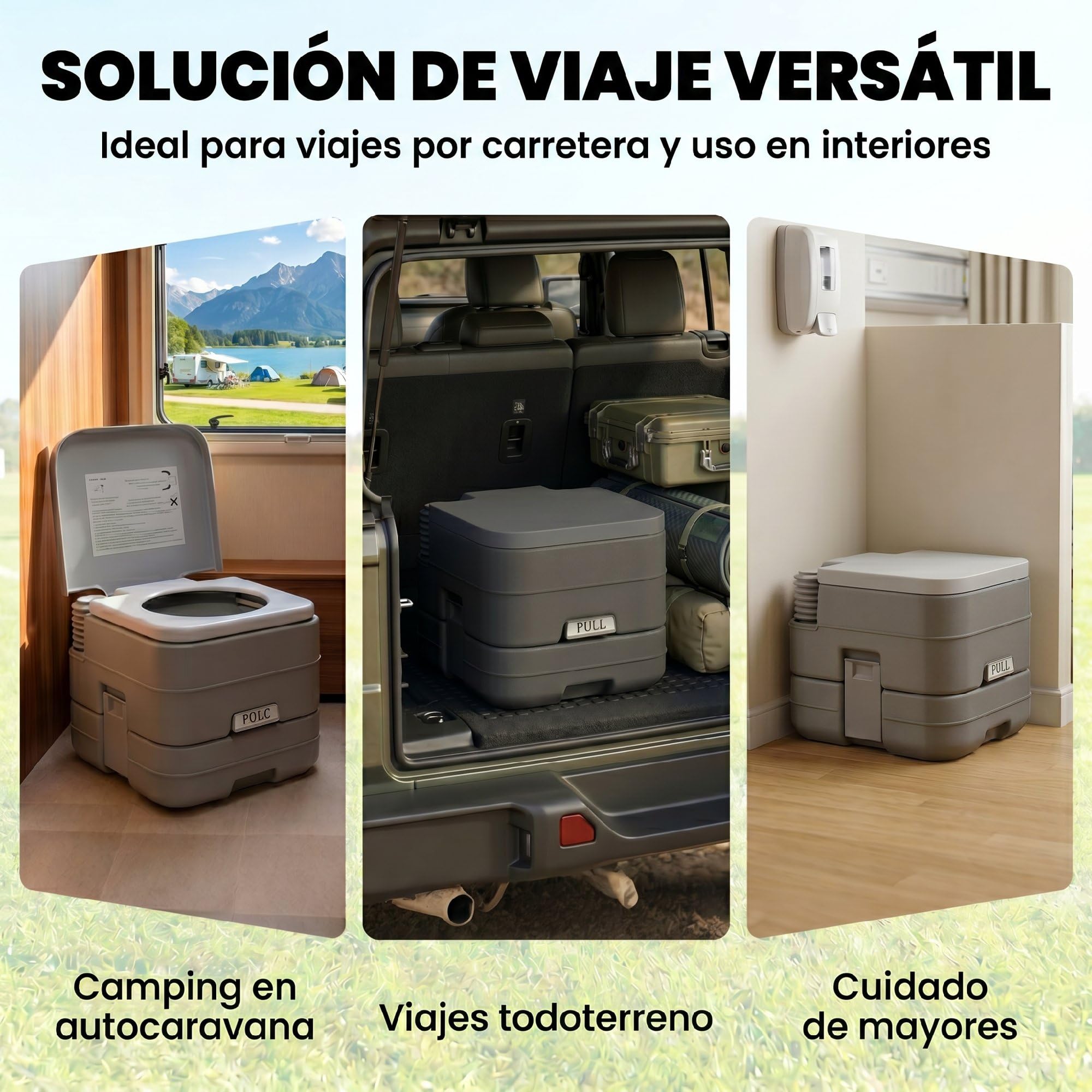 HOMCOM Inodoro Portátil WC Portátil con 2 Tanques 10L 36x42x30 cm Gris | Carga 200 kg, Inodoro para Exterior, Camping, Acampar, Senderismo