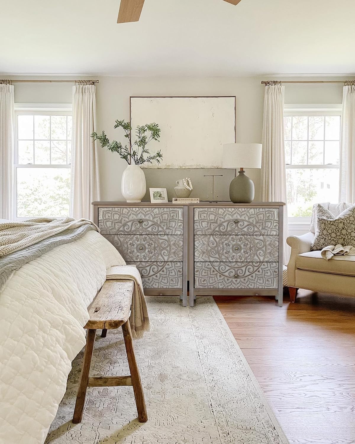 PHI VILLA Accent Cabinet with Drawers - Chest of Drawers Farmhouse Rustic Cabinet with 3 Drawers Entryway Storage Chest, Dresser