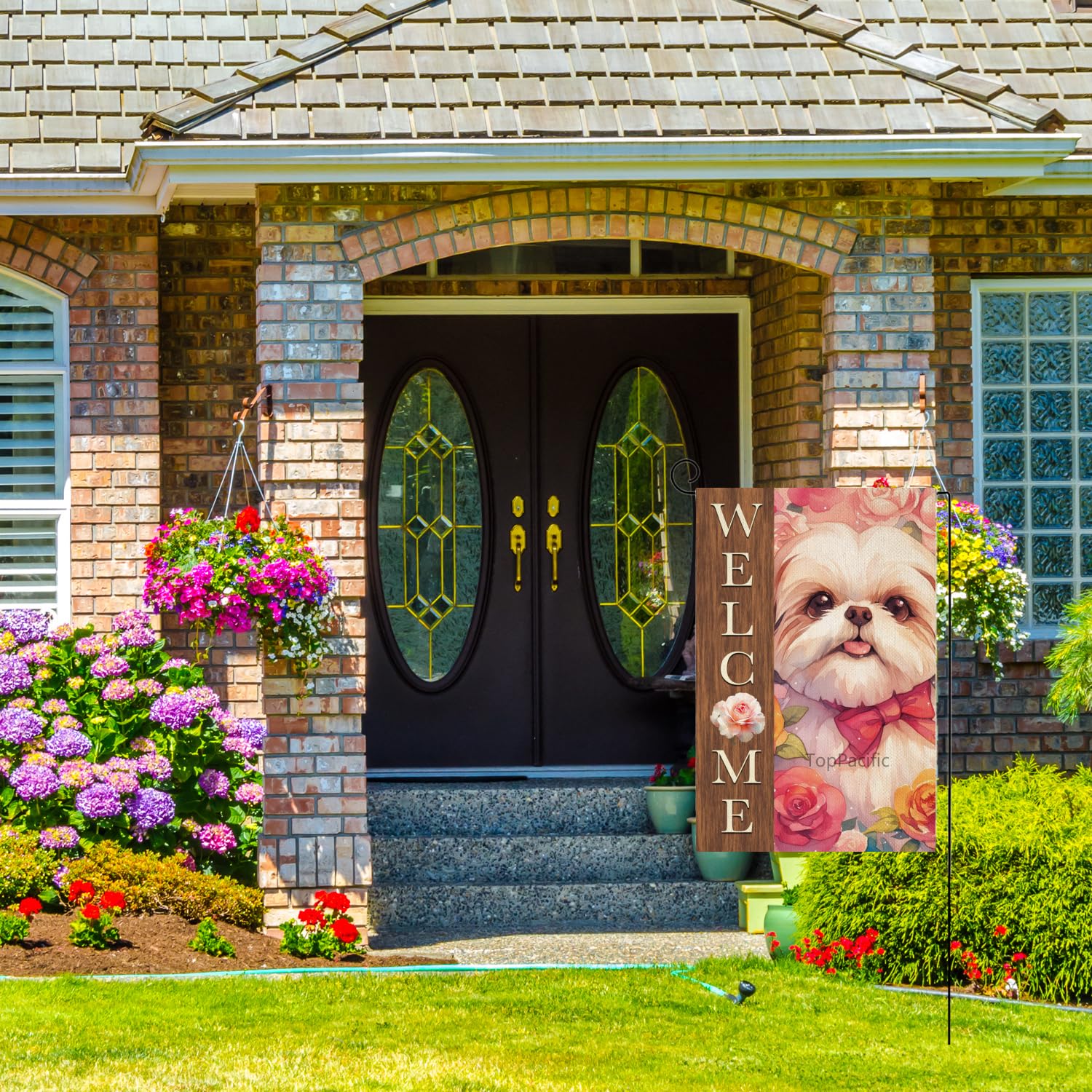 TopPacific Shih Tzu Gartenflagge – 30,5 X 45,7 Cm, Doppelseitig | Mit Roter Rose Für Frühling/Sommer