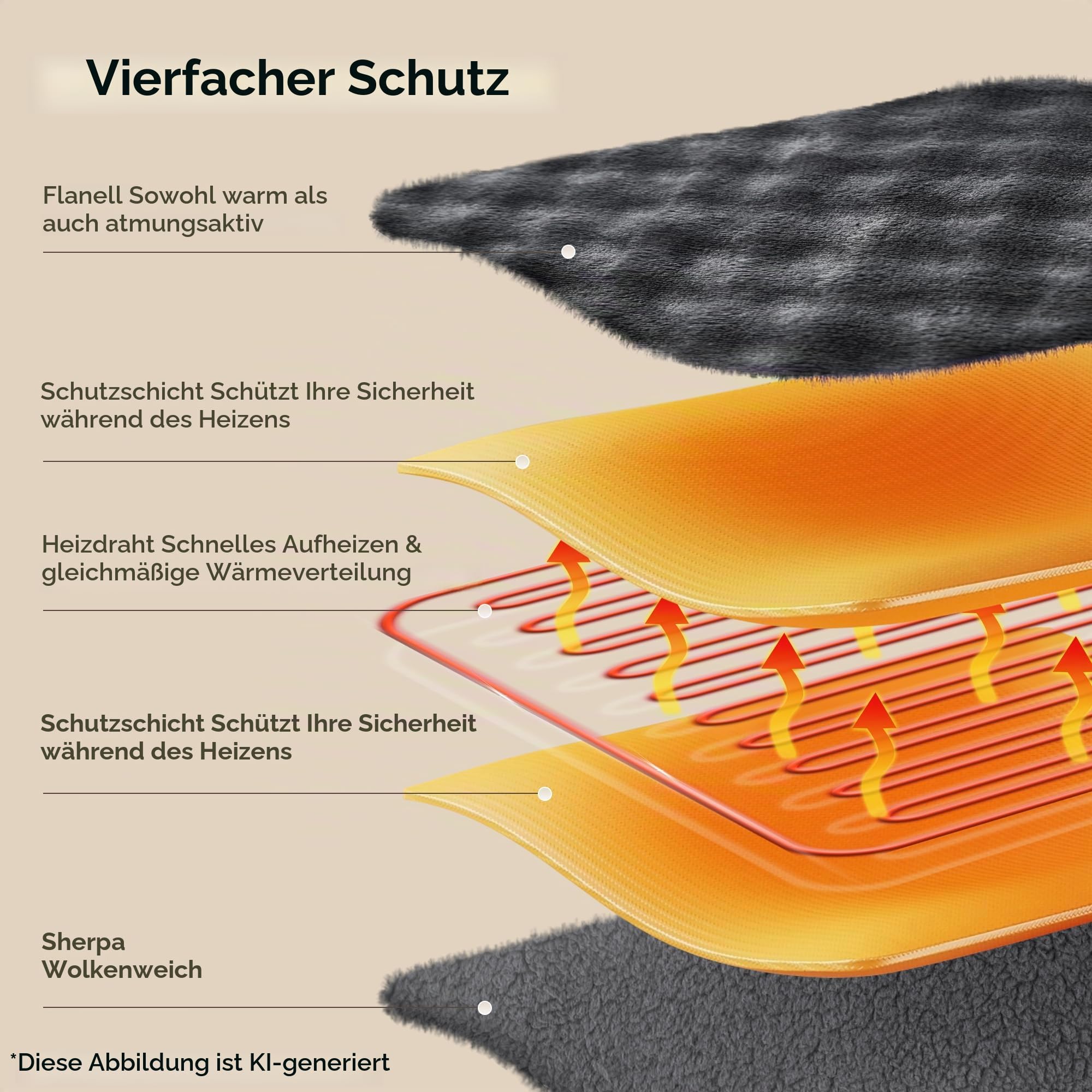 Heizdecke Elektrisch 150x200 cm, 3D-Blasen-Flanell & Sherpa-Innenseite, 6 Heizstufen, 1-10H Timer, Elektrische Decke Doppelseitig für Bett Sofa Büro, Maschinenwaschbar, Geschenkidee, Grau