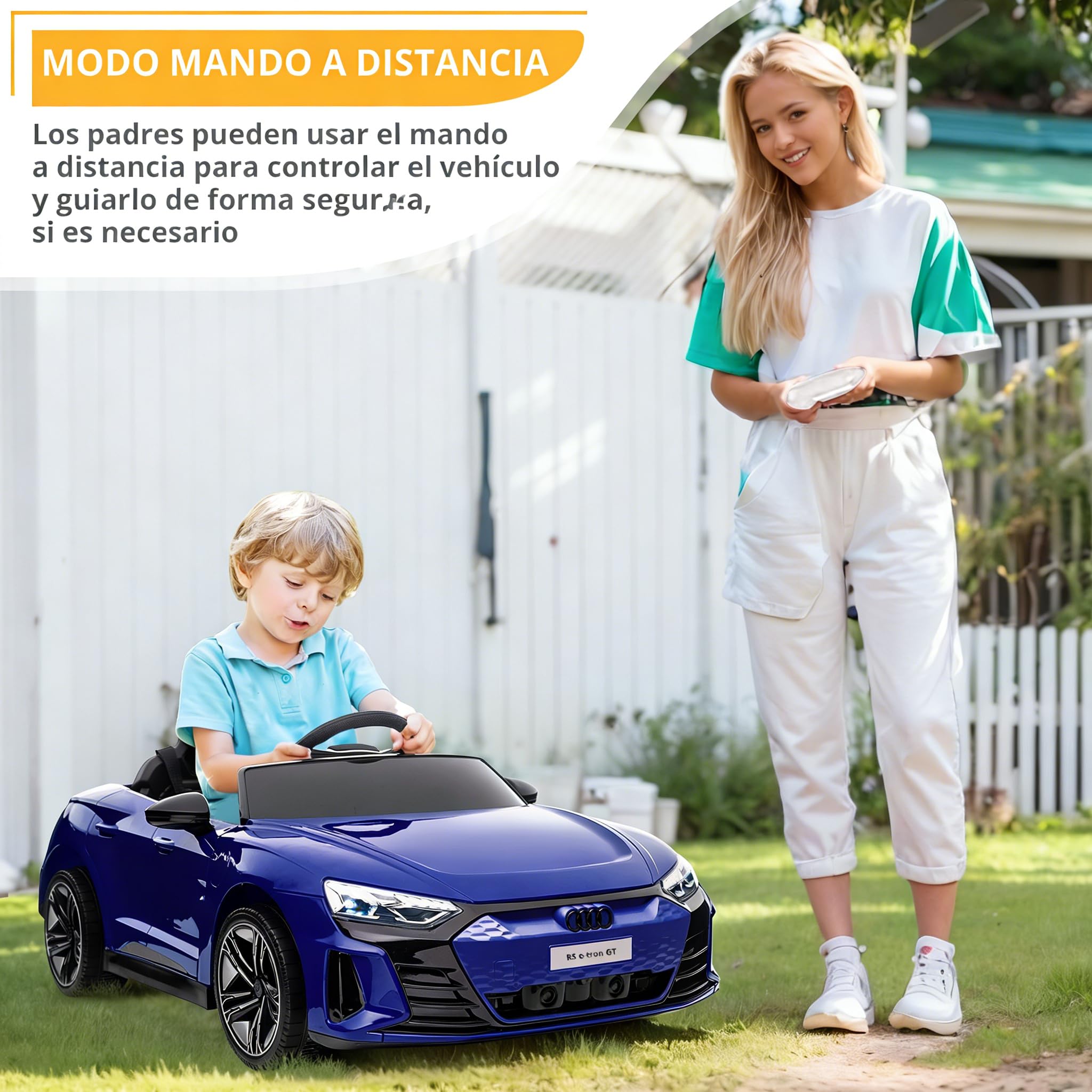 LALAHO Coche Eléctrico para Niños Audi RS E-Tron 12V con Doble Motor, 3-5 km/h Auto Eléctrico para Niños de 3 a 5 Años, MP3, Mando a Distancia (Azul) — view 8