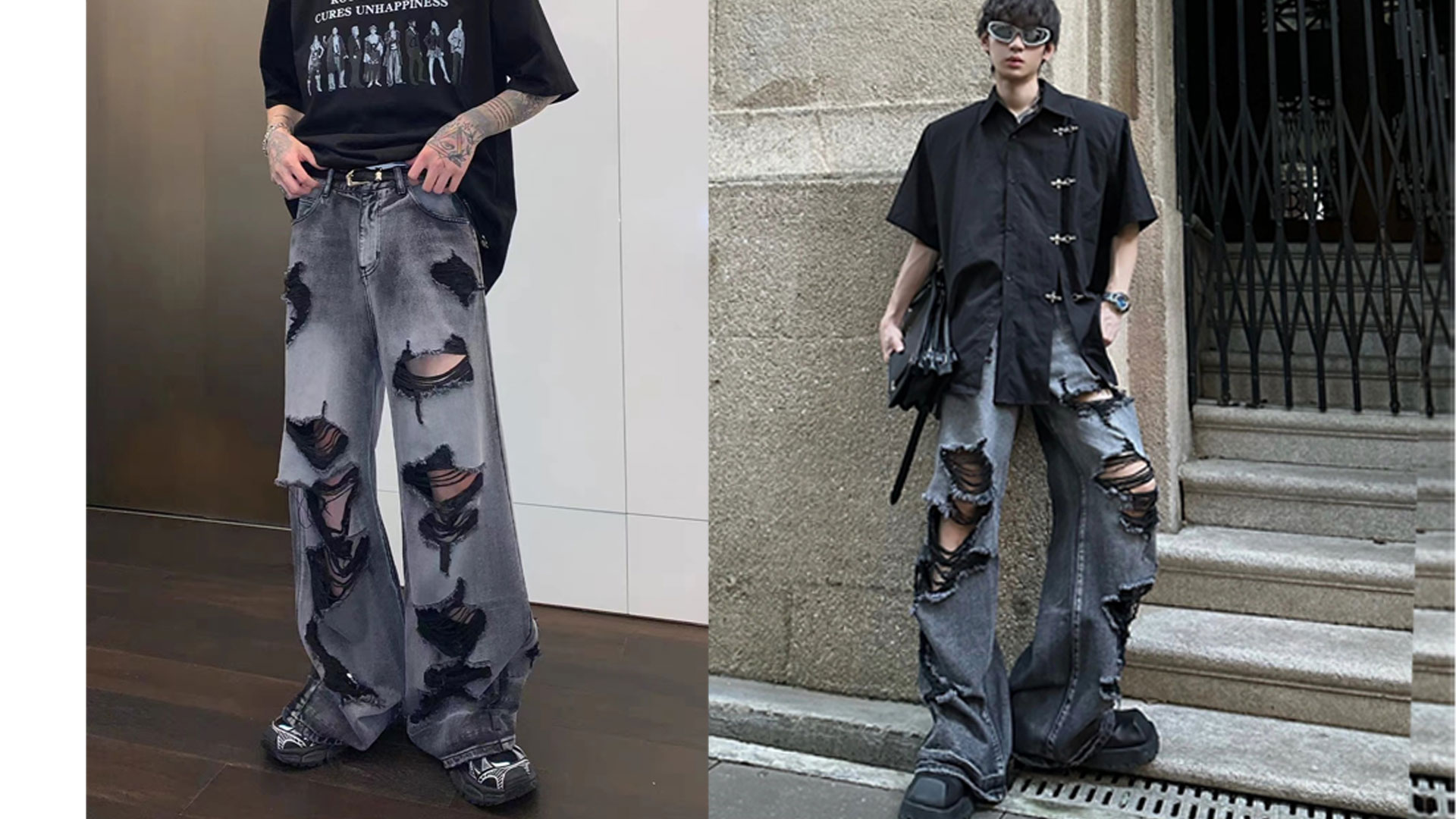 Men's Vintage Jeans Y2K Hip Hop Casual Black Striaght Leg Denim