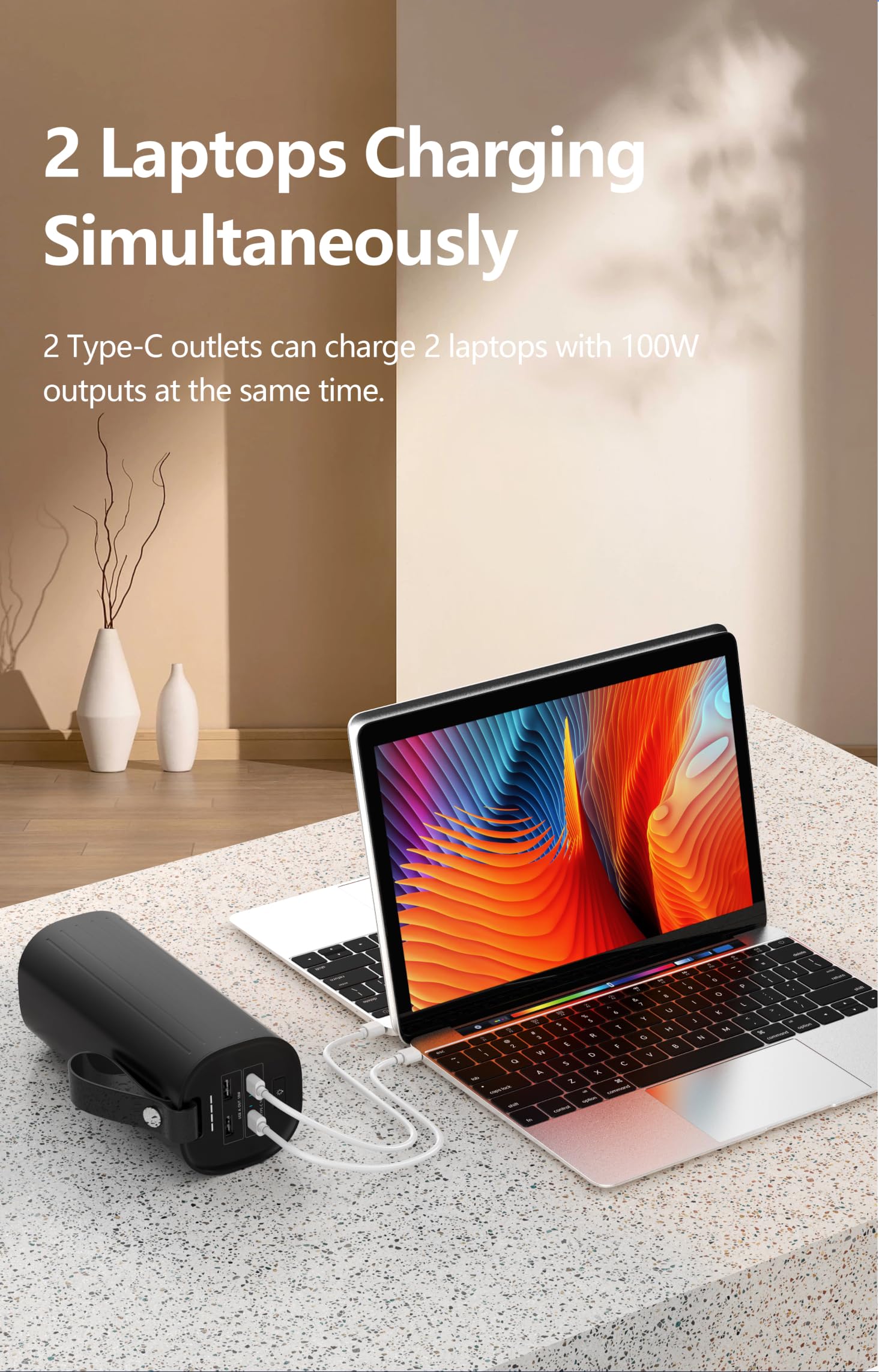 LITIONITE Titan 200W / 60.000mAh Power Bank z nową technologią LiFePO4 do 3000 cykli - Podwójne złącze USB-C PD3.0 - Latarka LED - Przenośny zewnętrzny akumulator do laptopa/MacBook/Surface/PC/Drona