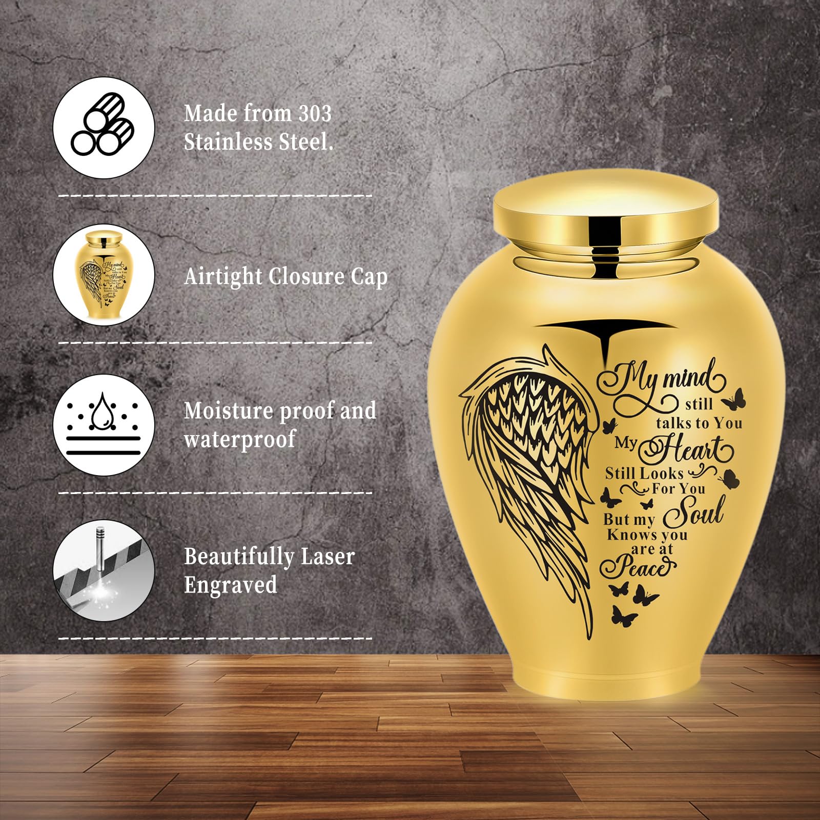Große Einäscherung Urnen für Hunde und Katzen Haustier Urnen für Hunde Asche Haustier Urnen für Katzen Personalisierte Hund Urnen Andenken Memorial Urn für Hunde (Gold, Flügelherz)