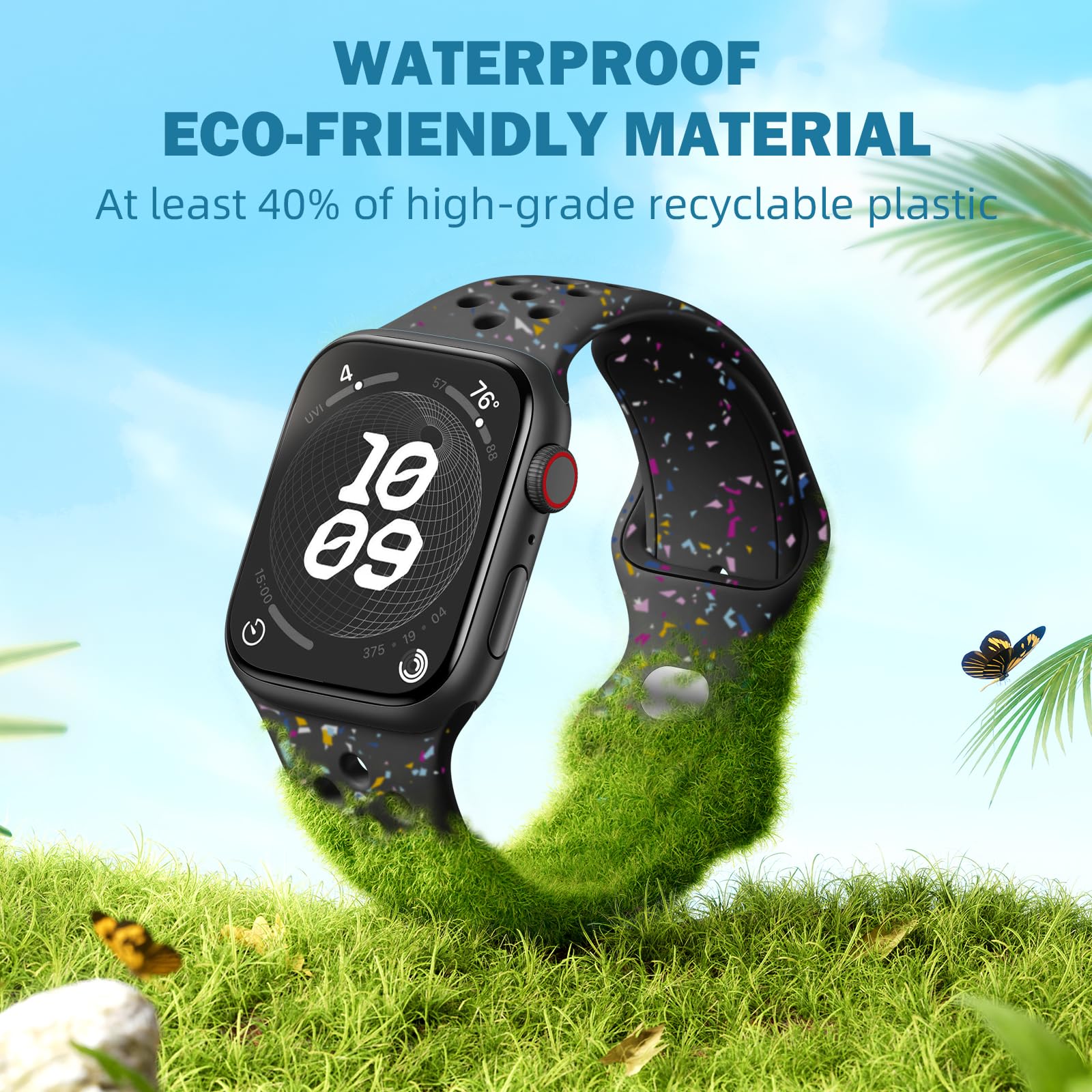 Lenrao - Pulsera deportiva compatible con Apple Watch 44 mm, 45 mm, 42 mm, 49 mm, 38 mm, 40 mm, 41 mm para hombre y mujer, correa suave y respetuosa con el medio ambiente compatible con Apple Watch