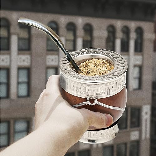 Miniatura 6 de BALIBETOV Colección seleccionada - Calabaza Yerba Mate (taza de mate) - Calabaza mate premium con detalles plateados alemanes - Incluye bombilla de