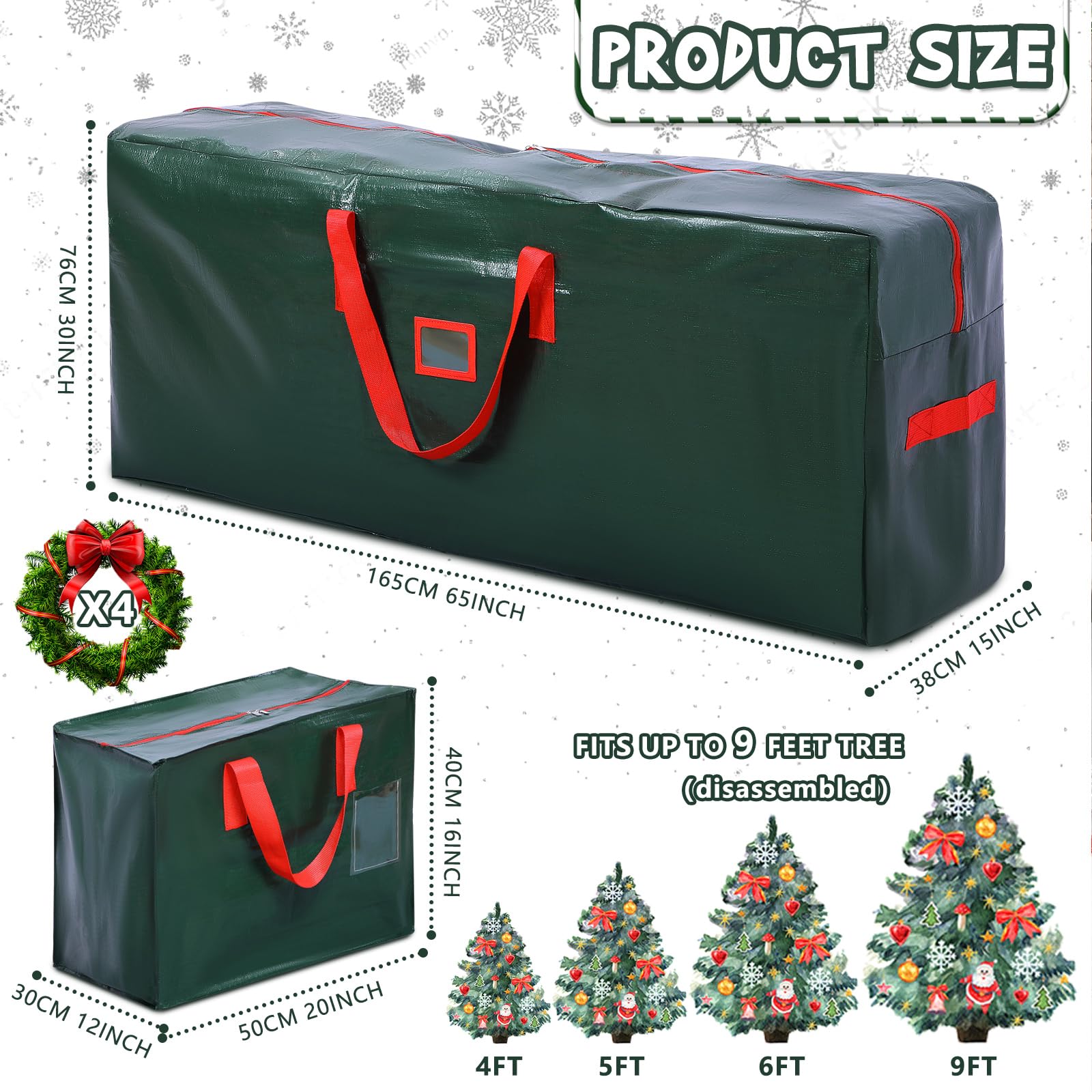 Lot de 5 sacs de rangement pour sapin de Noël artificiel démonté avec poignées renforcées, conteneur étanche pour sapin de Noël (vert, 2,7 m)