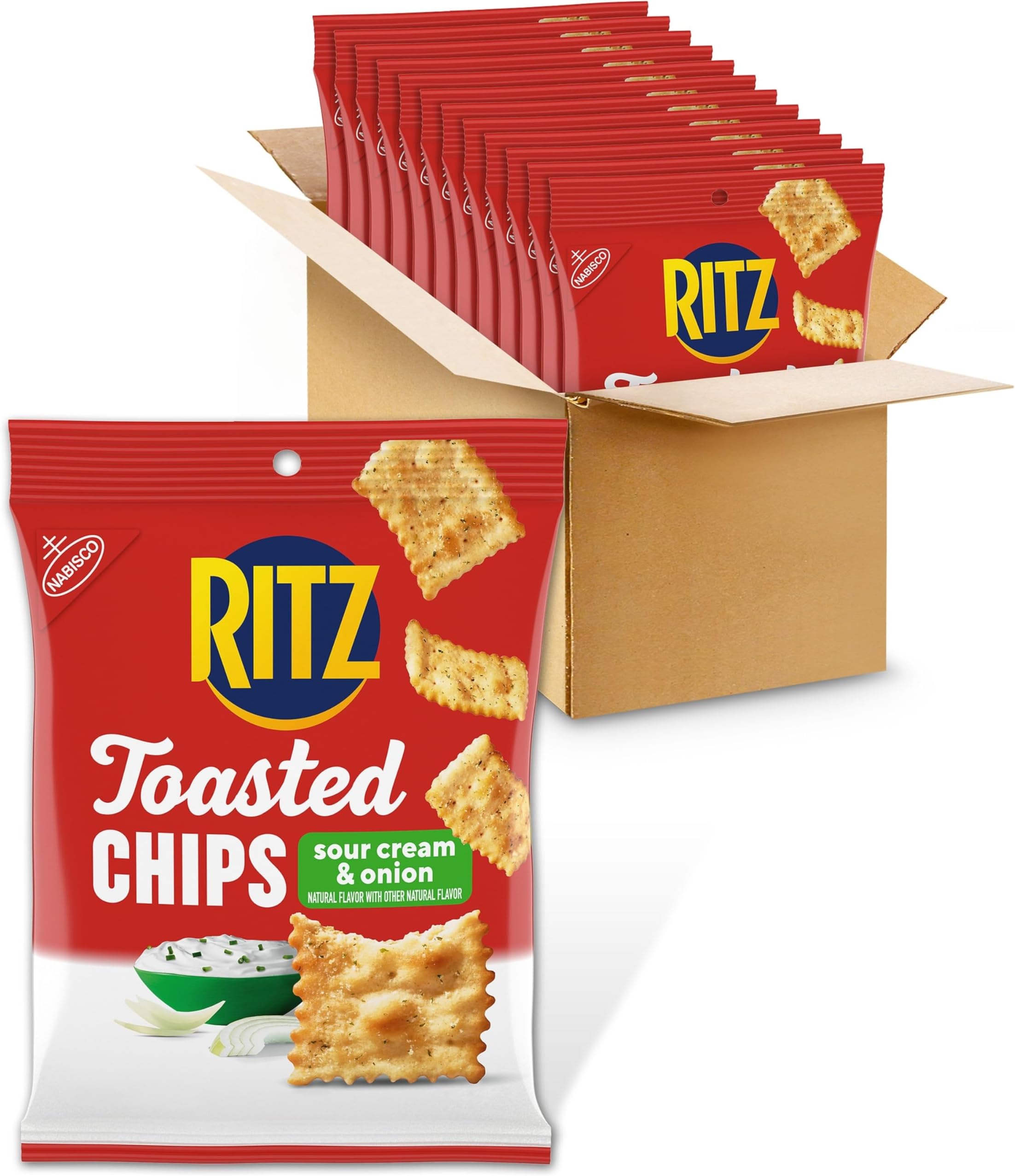 Toasted Chips Sour Cream and Onion Crackers, Bulk Individual Snacks, 12 Snack Packs