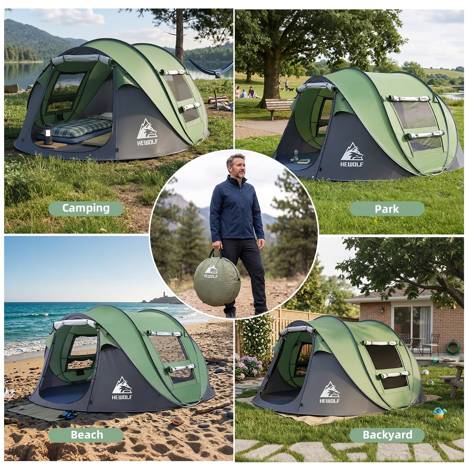 Amazon.com : HEWOLF 3-4 Person Pop Up Tents for Camping Easy Set