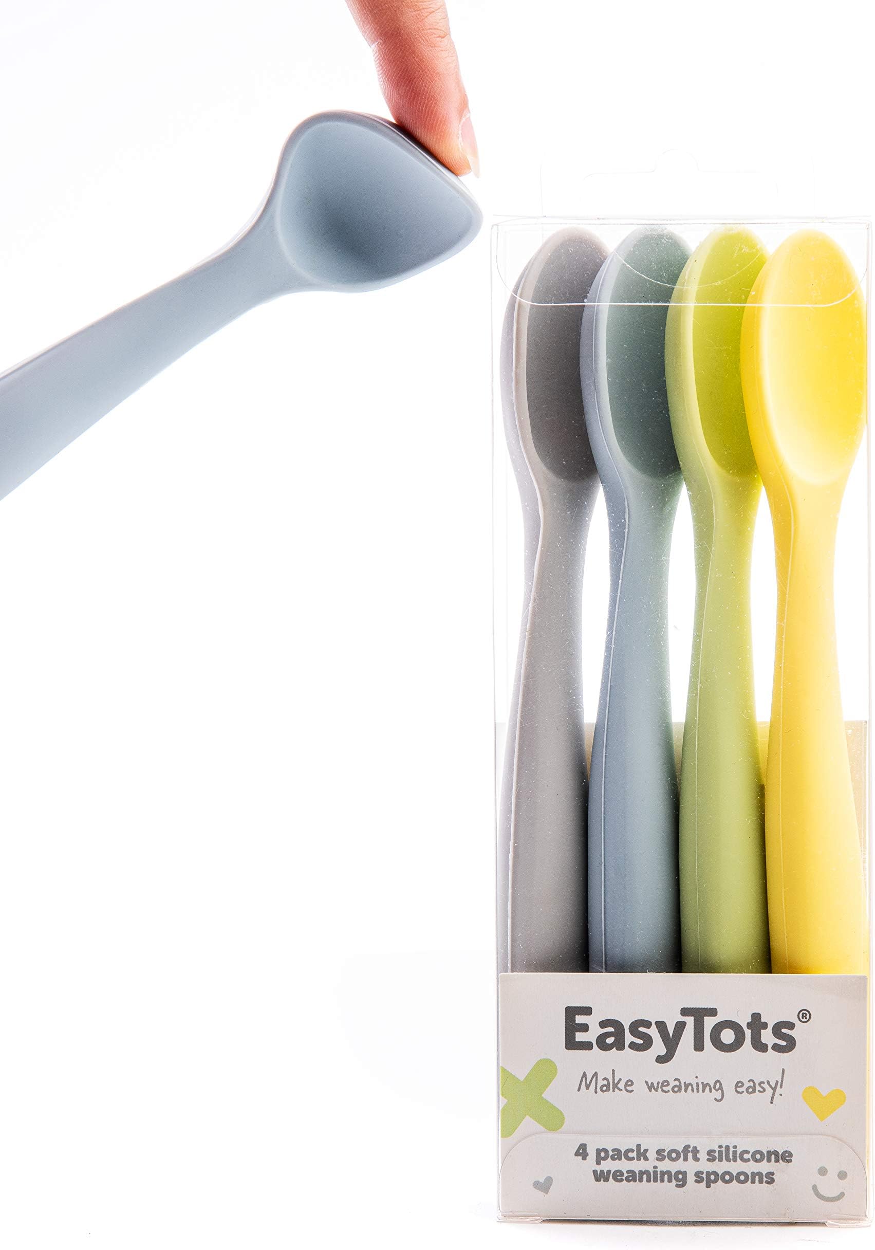 EasyTots 4 Pack Soft Baby Weaning Spoon Set | Easy Grip Silicone Utensil with Bendable Tips | Supports Baby Led Weaning | BPA Free & LFGB Food-Grade Safe | Encourages Independent Infant Self Feeding