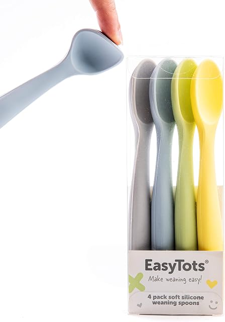EasyTots4 Pack Soft Baby Weaning Spoon Set|Easy Grip Silicone Utensil with Bendable Tips| Supports Baby Led Weaning | BPA Free & LFGB Food-Grade Safe |Encourages Independent Infant Self Feeding