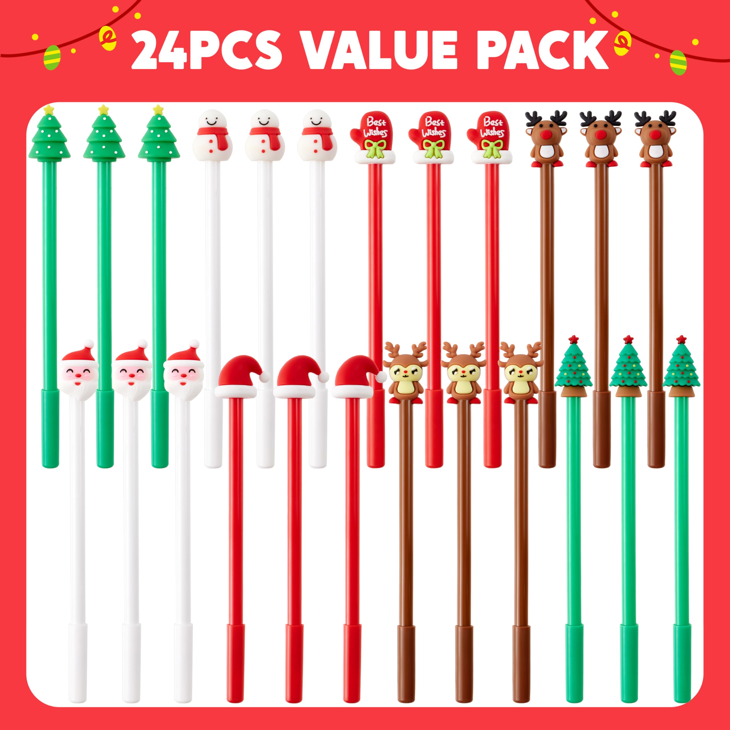 120 Pcs Christmas Gel Ink Pen Bulk, 24 Style Novelty Christmas Series Rollerball Pens Black Gel Ink Xmas Tree Snowman Reindeer Santa Claus Shape Pen For School Kids Student Christmas Party Supplies - View #11