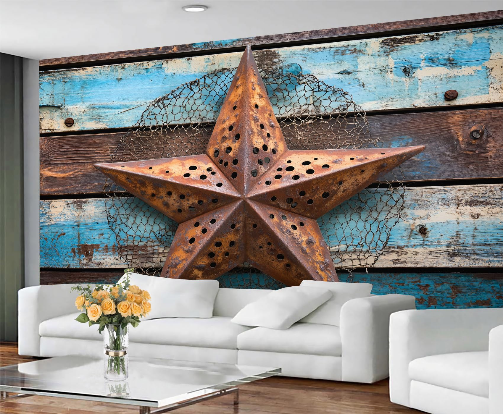 GIVLWF Texas Star Wallpaper Vintage Mural Wallpaper Rustic Bedroom Wall Paper for Living Room Non Self Adhesive Wall Murals & Home Decor