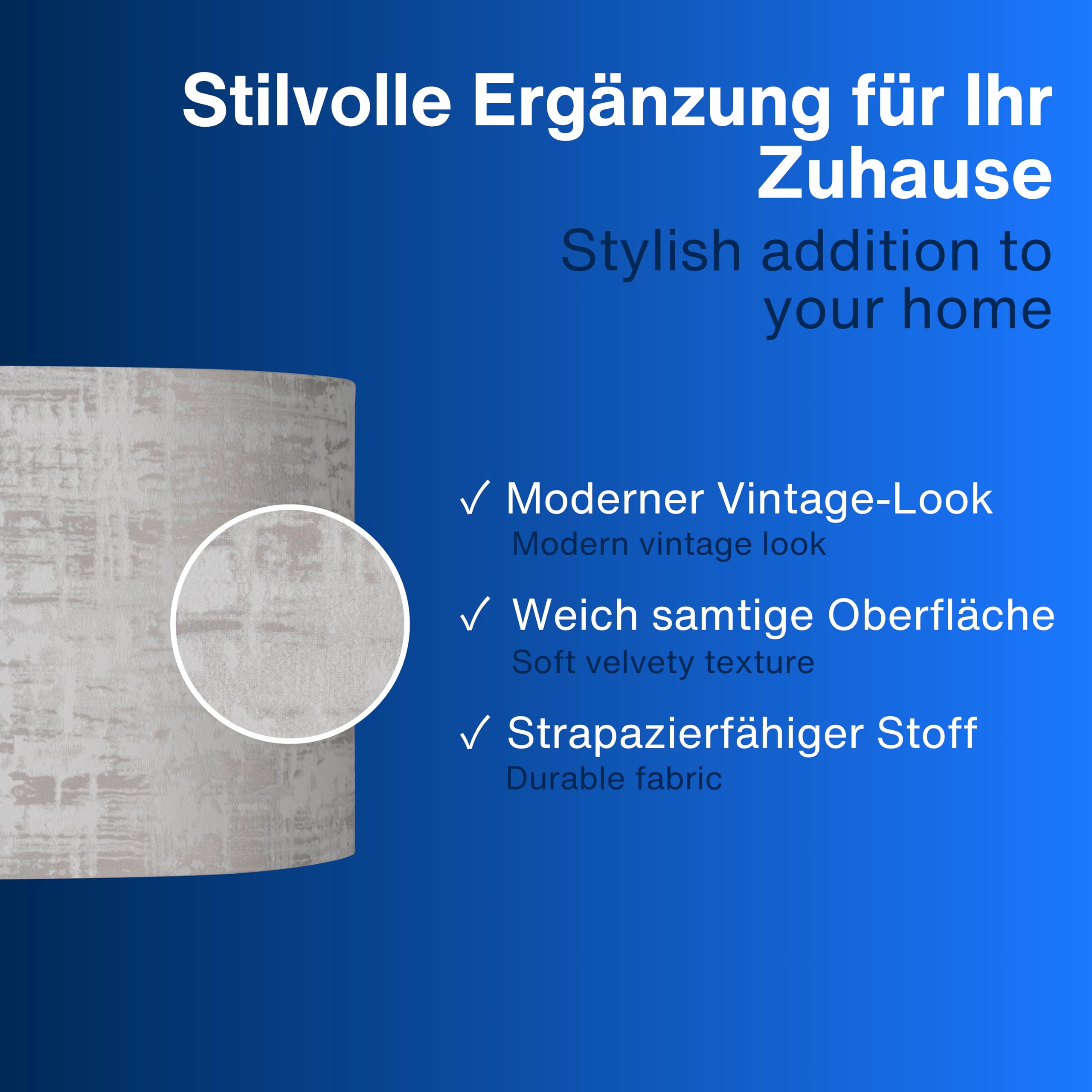 REV Lampenschirm rund im Vintage-Look aus hochwertiger Baumwolle Durchmesser 42cm - Ersatzlampenschirm für Hängelampe & Stehlampe, E27 Fassung