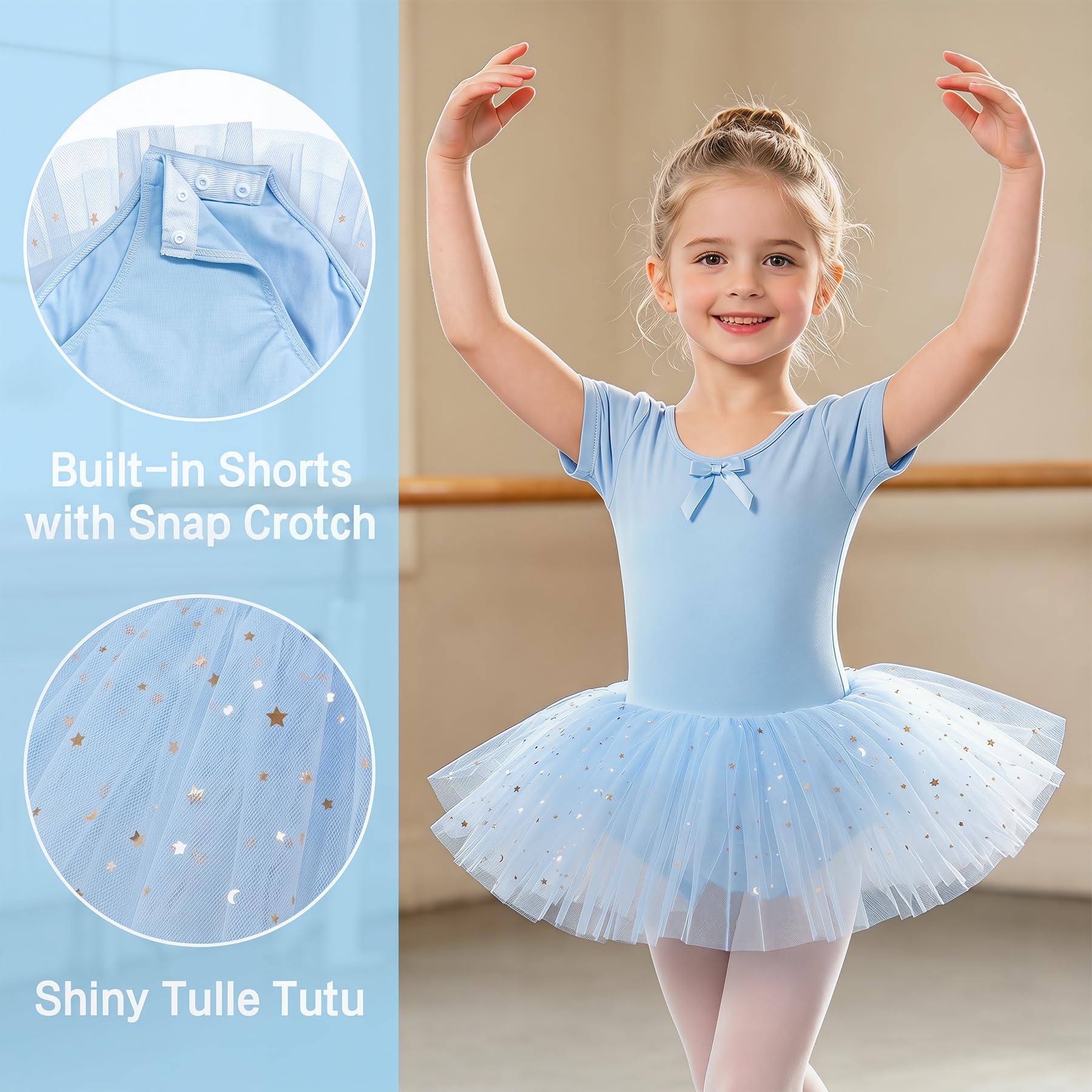 JinBei Vestido Ballet Niña Algodón Tutu con Lentejuelas Maillot Danza 2-9 Años